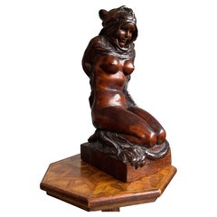 Impressive Antique Female Nude Amazon Sculpture w. Draped Big Cat / Tiger Skin