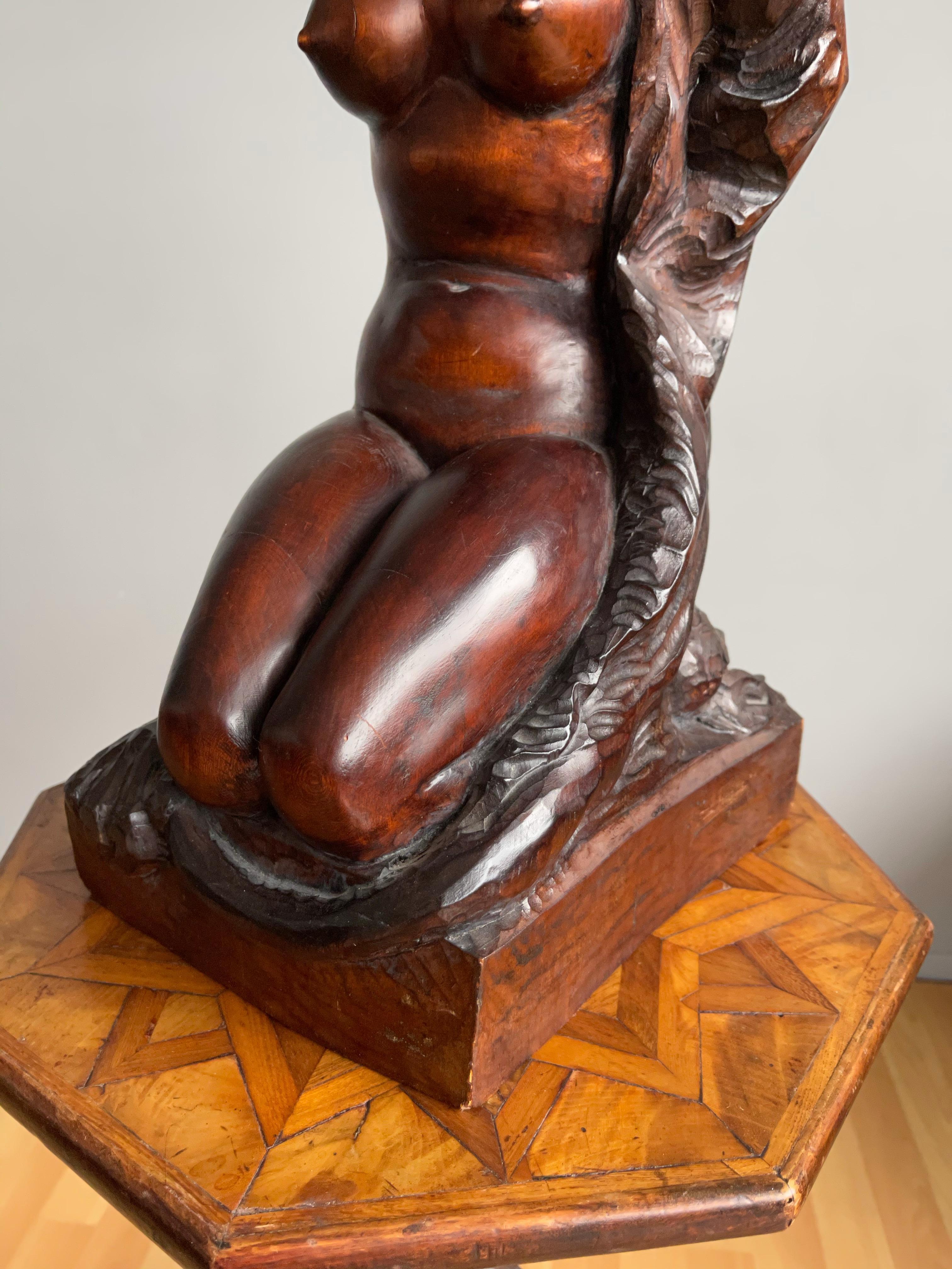 European Impressive Antique Female Nude Amazon Sculpture w. Draped Big Cat / Tiger Skin For Sale