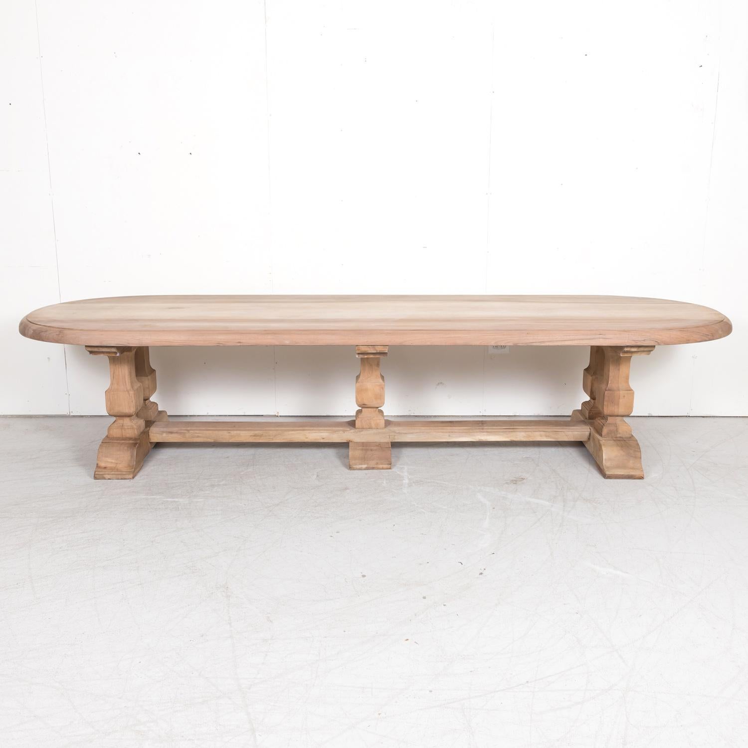 Impressive Antique French Bleached Walnut Trestle Dining Table with Rounded Ends 11