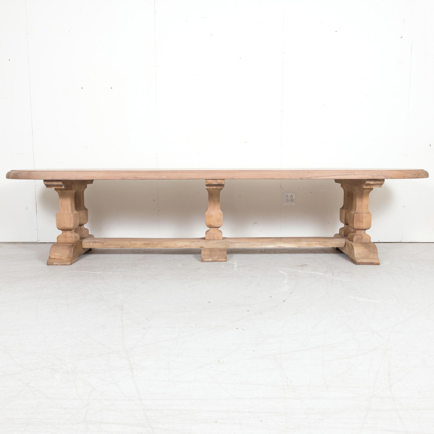 Impressive Antique French Bleached Walnut Trestle Dining Table with Rounded Ends 12
