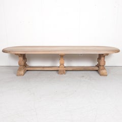 Impressive Antique French Bleached Walnut Trestle Dining Table with Rounded Ends