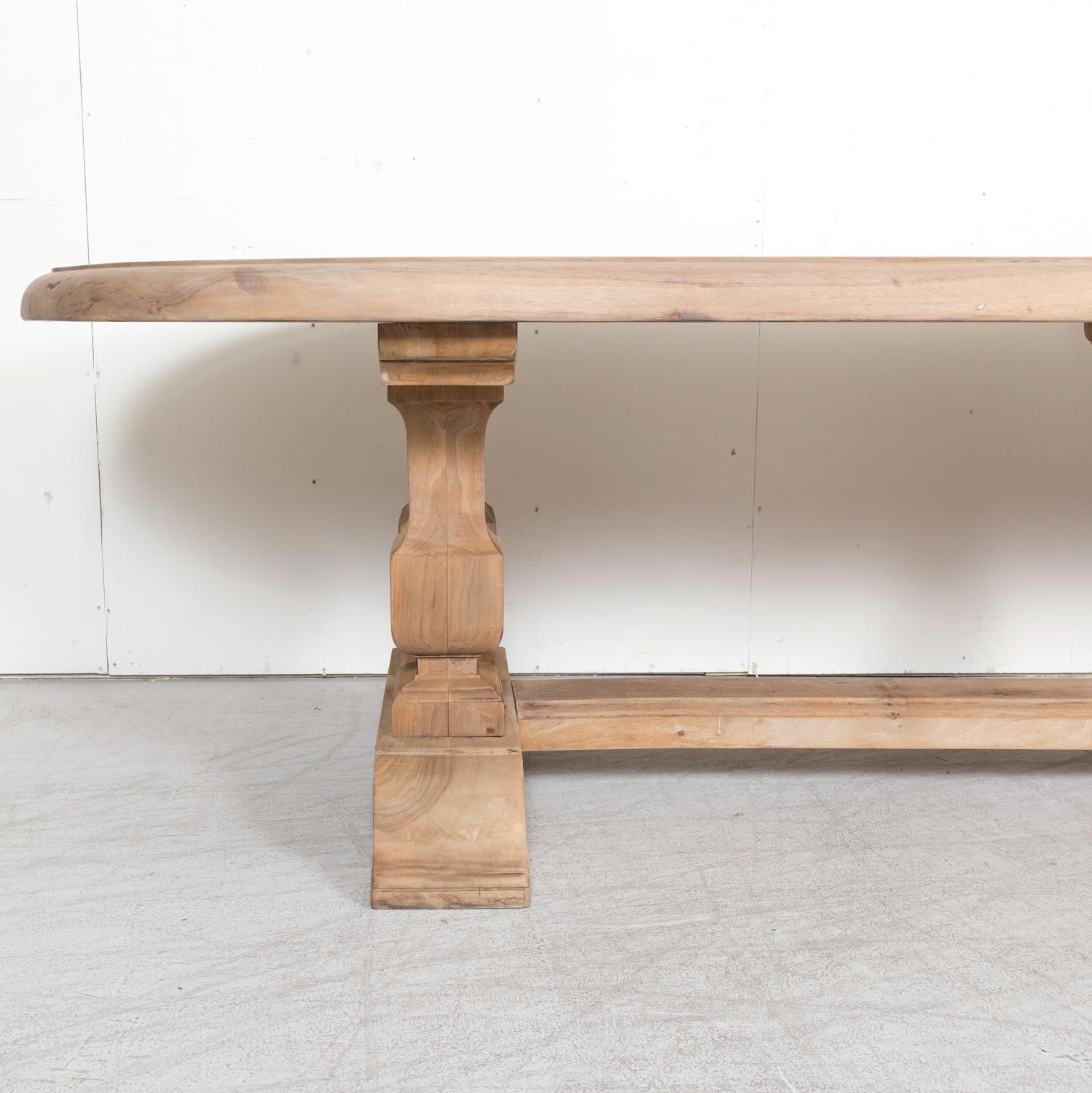 Impressive Antique French Bleached Walnut Trestle Dining Table with Rounded Ends 2