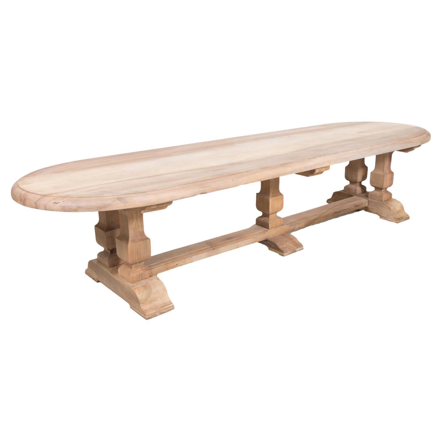 Impressive Antique French Bleached Walnut Trestle Dining Table with Rounded Ends