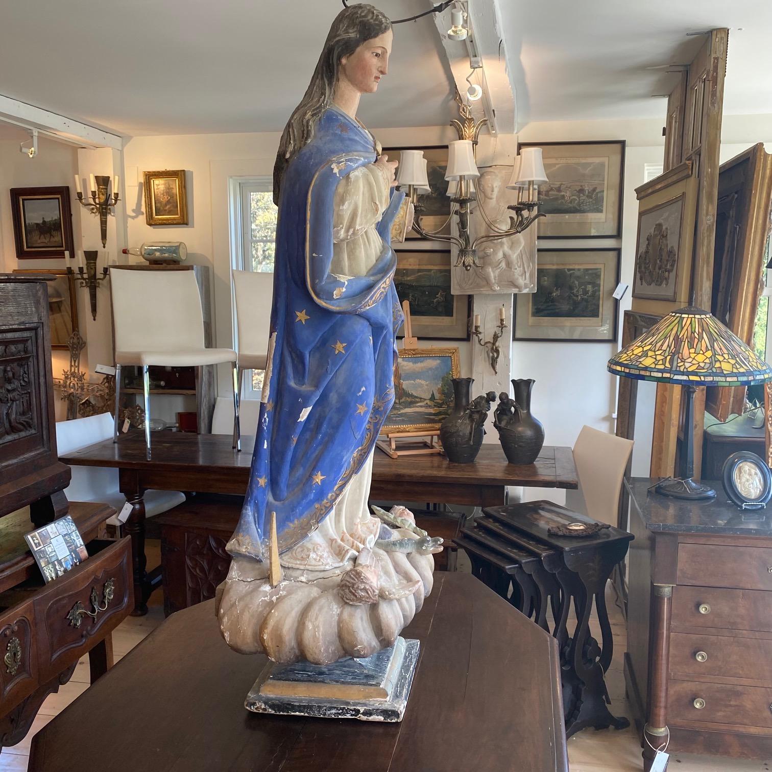 Spanish Impressive Antique Lifesize Immaculata Religious Sculpture For Sale