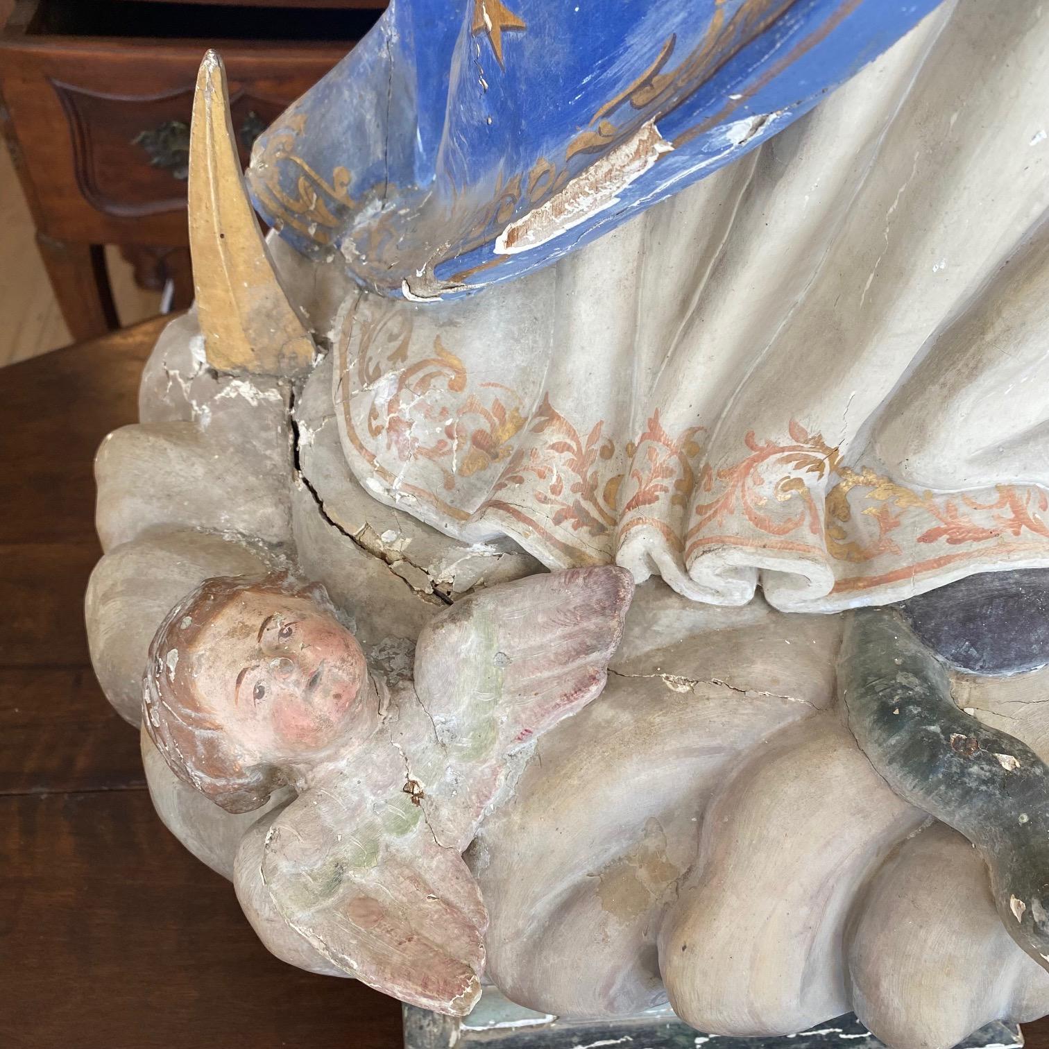 Impressive Antique Lifesize Immaculata Religious Sculpture In Good Condition In Hopewell, NJ