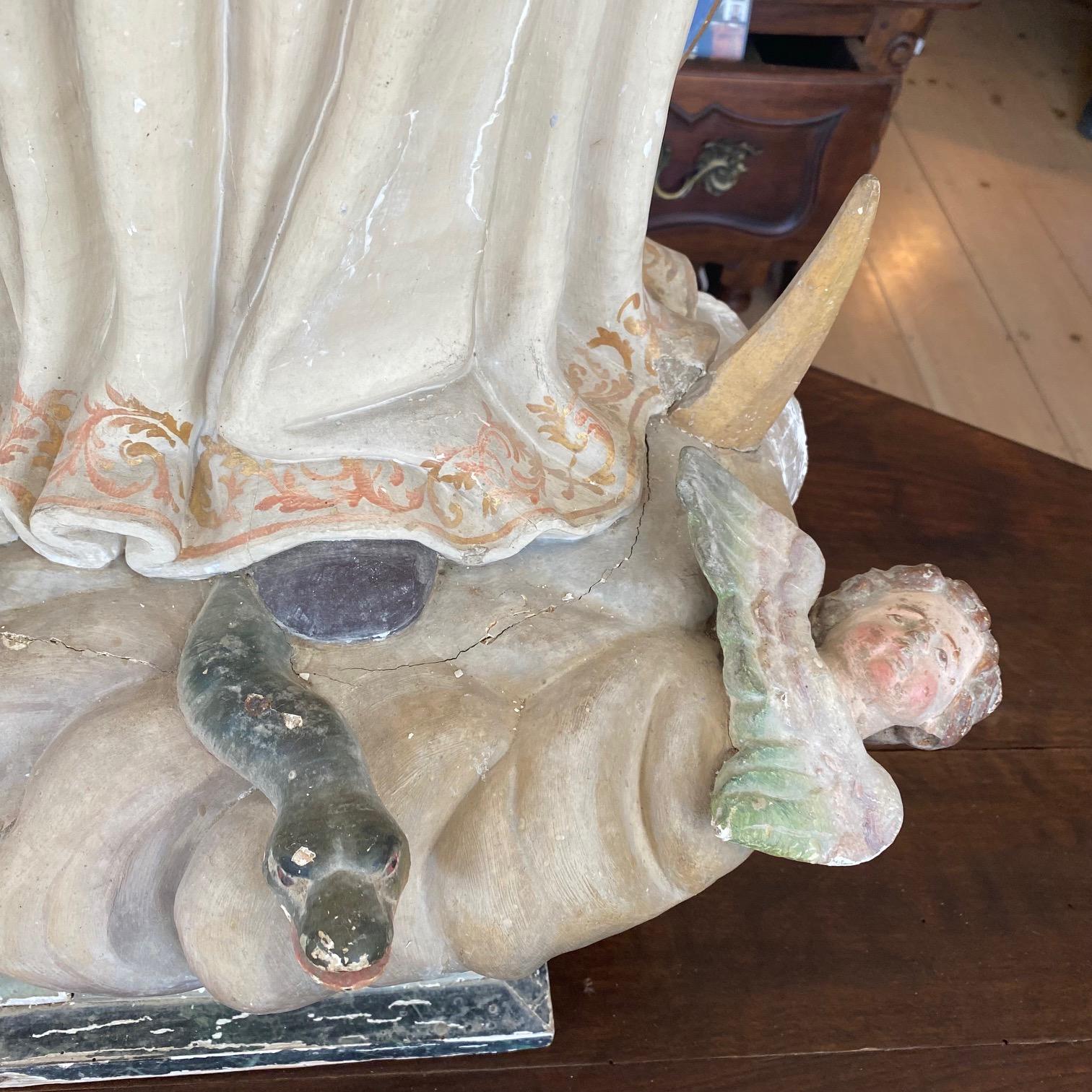 18th Century Impressive Antique Lifesize Immaculata Religious Sculpture