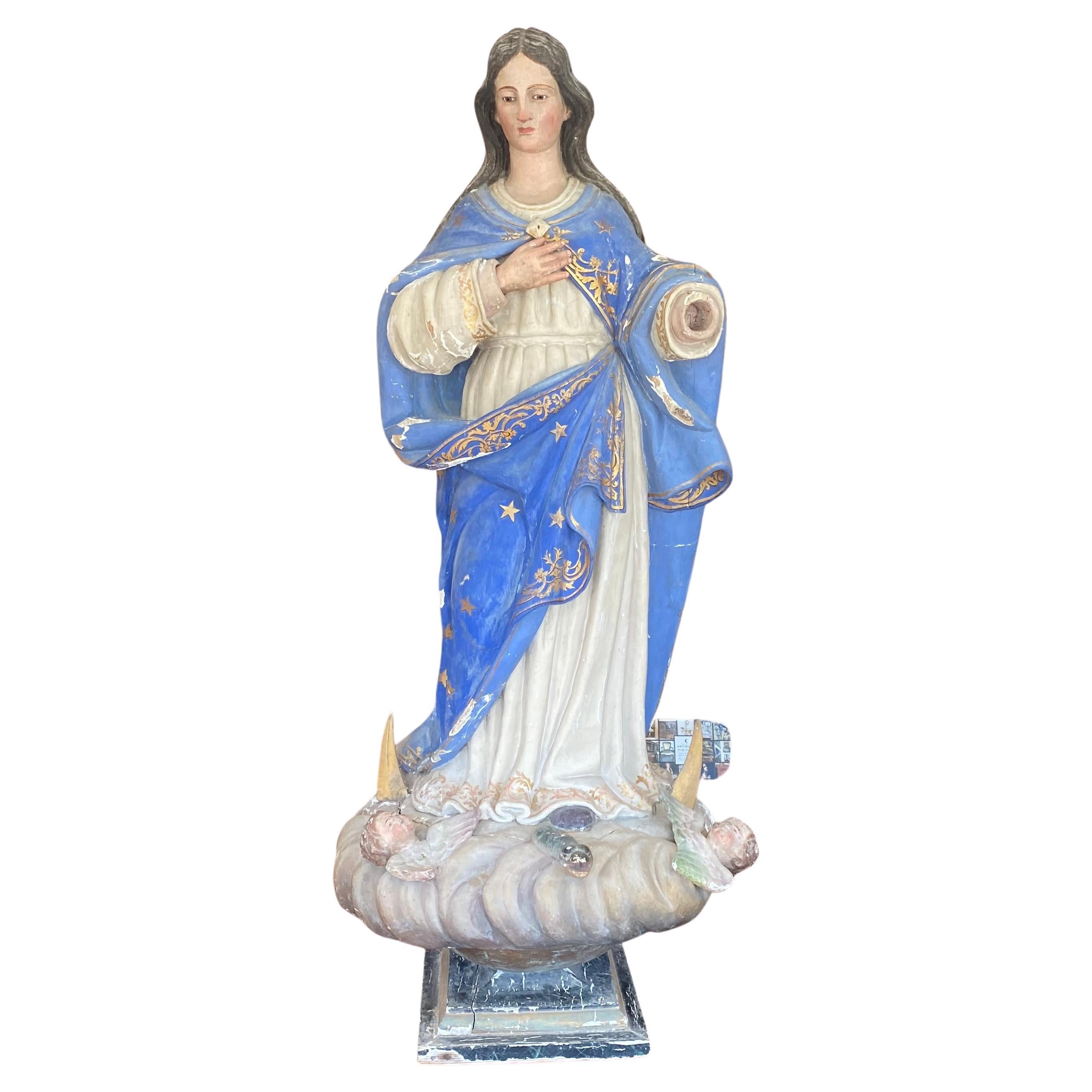 Impressive Antique Lifesize Immaculata Religious Sculpture For Sale
