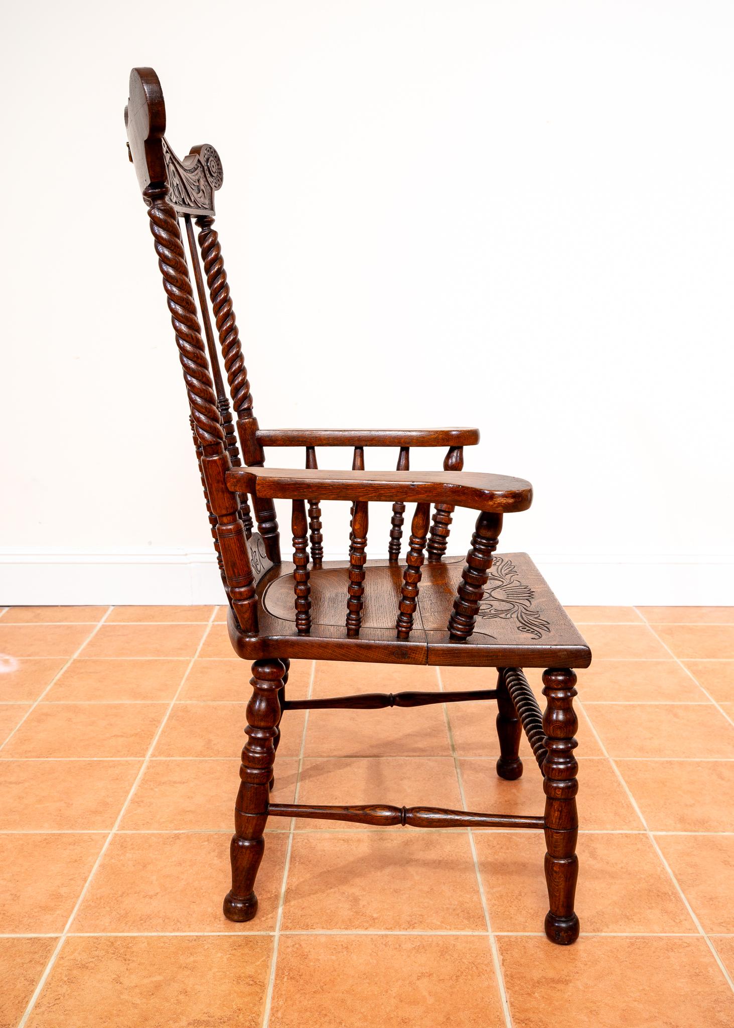 Impressionante Sedia Windsor antica in Oak Country Poltrona Fanback antica da caminetto in vendita 2
