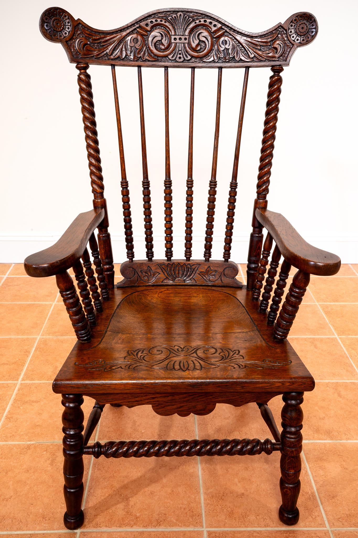 Impressionante Sedia Windsor antica in Oak Country Poltrona Fanback antica da caminetto in vendita 3
