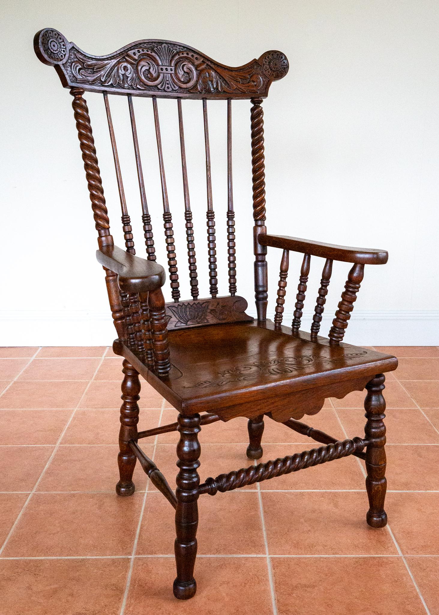 Impressionante Sedia Windsor antica in Oak Country Poltrona Fanback antica da caminetto in vendita 4