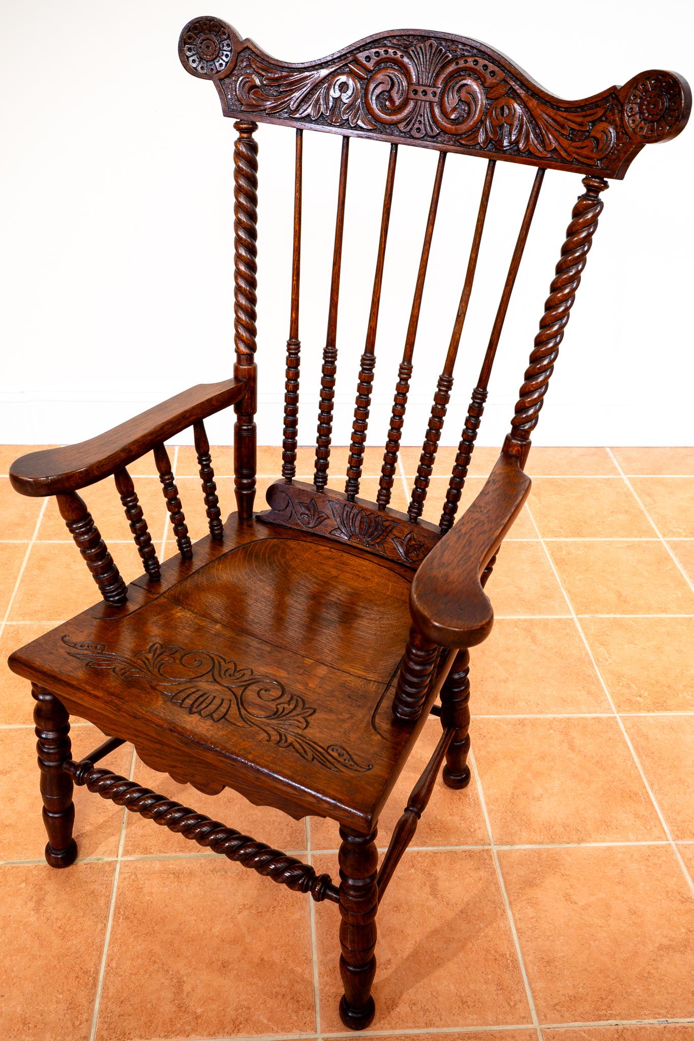 Impressionante Sedia Windsor antica in Oak Country Poltrona Fanback antica da caminetto in vendita 5
