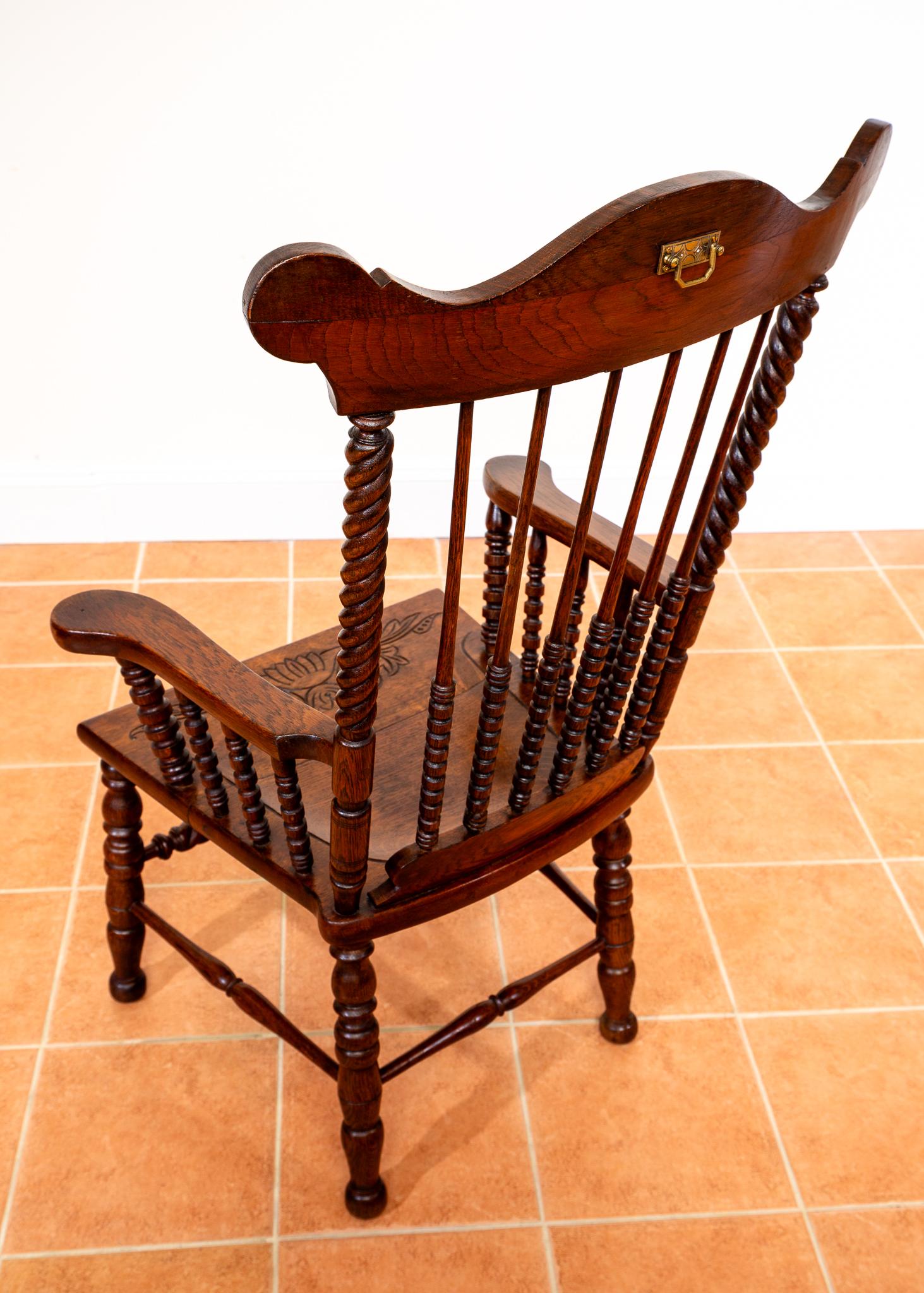 Impressionante Sedia Windsor antica in Oak Country Poltrona Fanback antica da caminetto in vendita 6