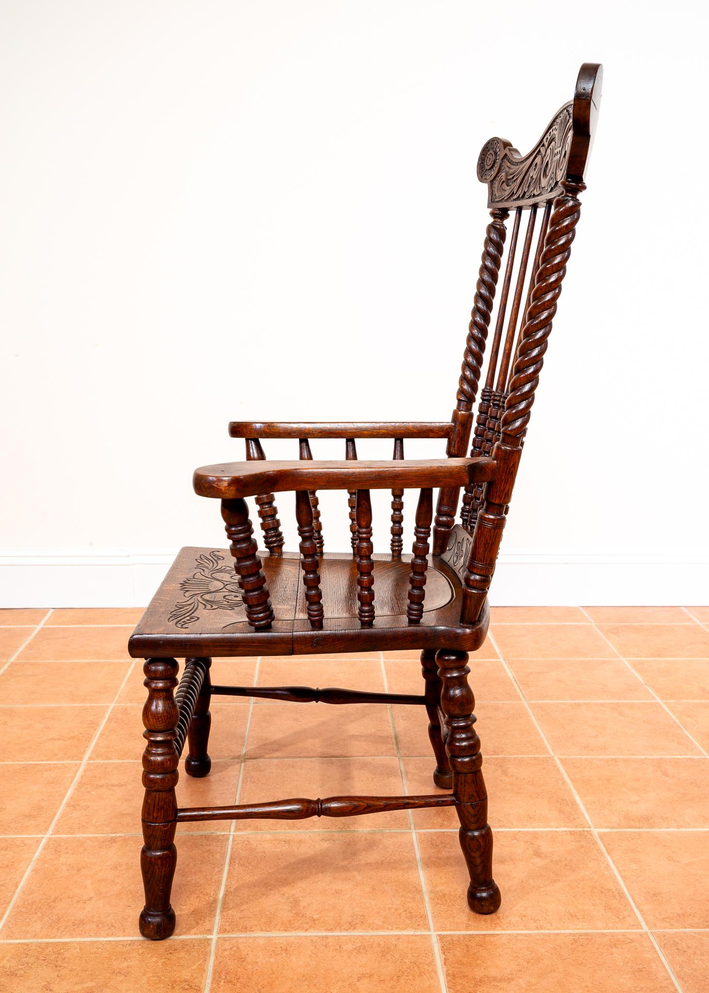 Impressionante Sedia Windsor antica in Oak Country Poltrona Fanback antica da caminetto in vendita 1