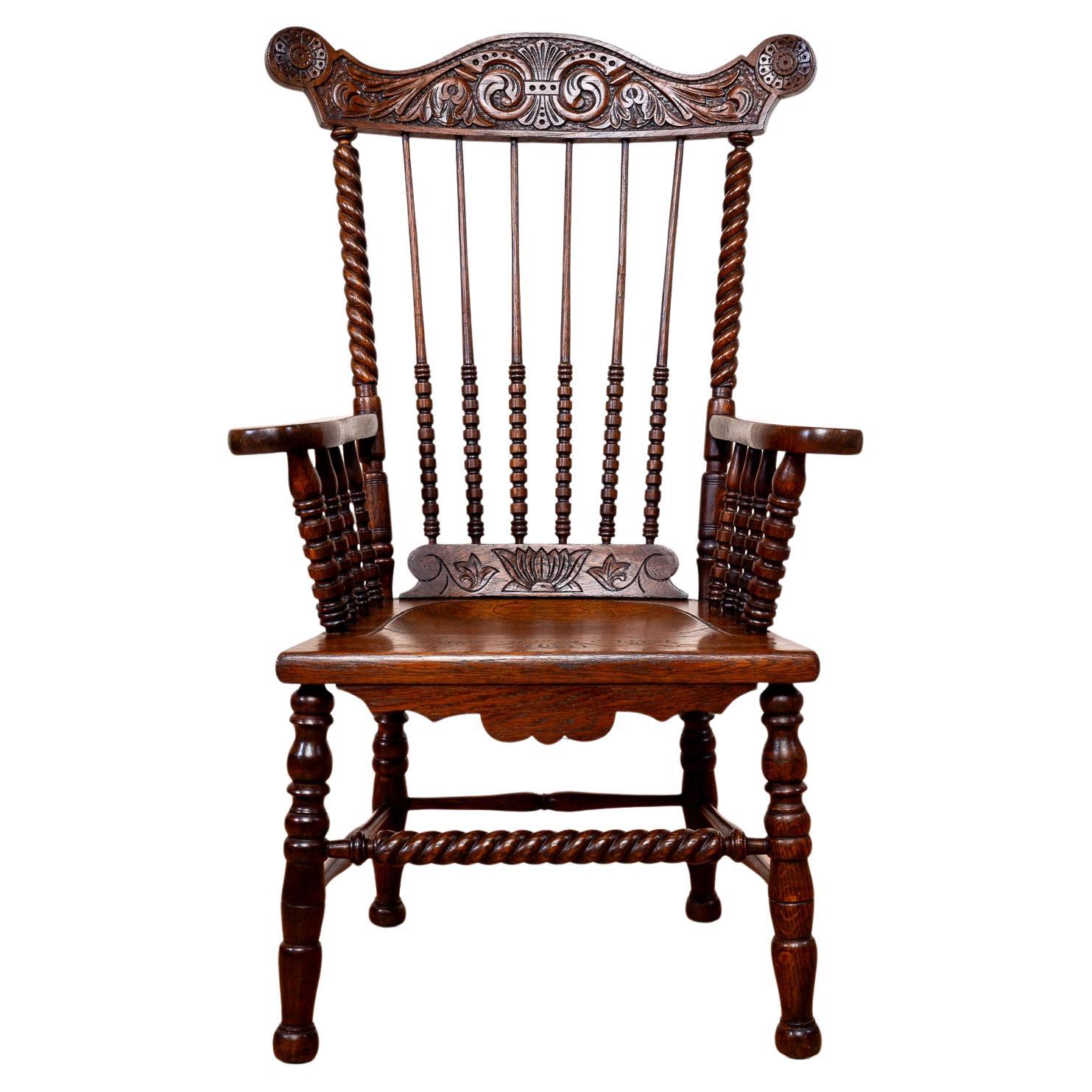 Impressive Antique Oak Windsor Chair Country Antique Fireside Fanback Armchair