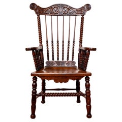 Impressive Antique Oak Windsor Chair Country Antique Fireside Fanback Armchair
