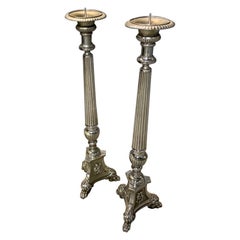 Impressive Antique Pair of Silver Plated "pricket" Candlesticks