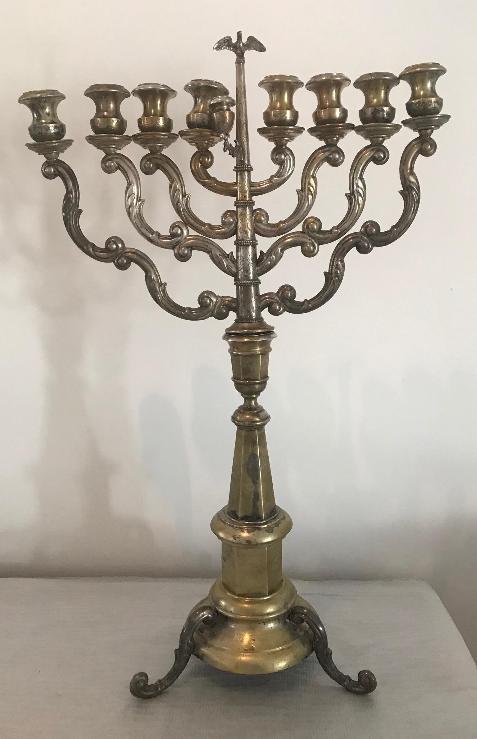 Baroque Revival Impressive Antique Silver Menorah  Judaica Candlestick  For Sale