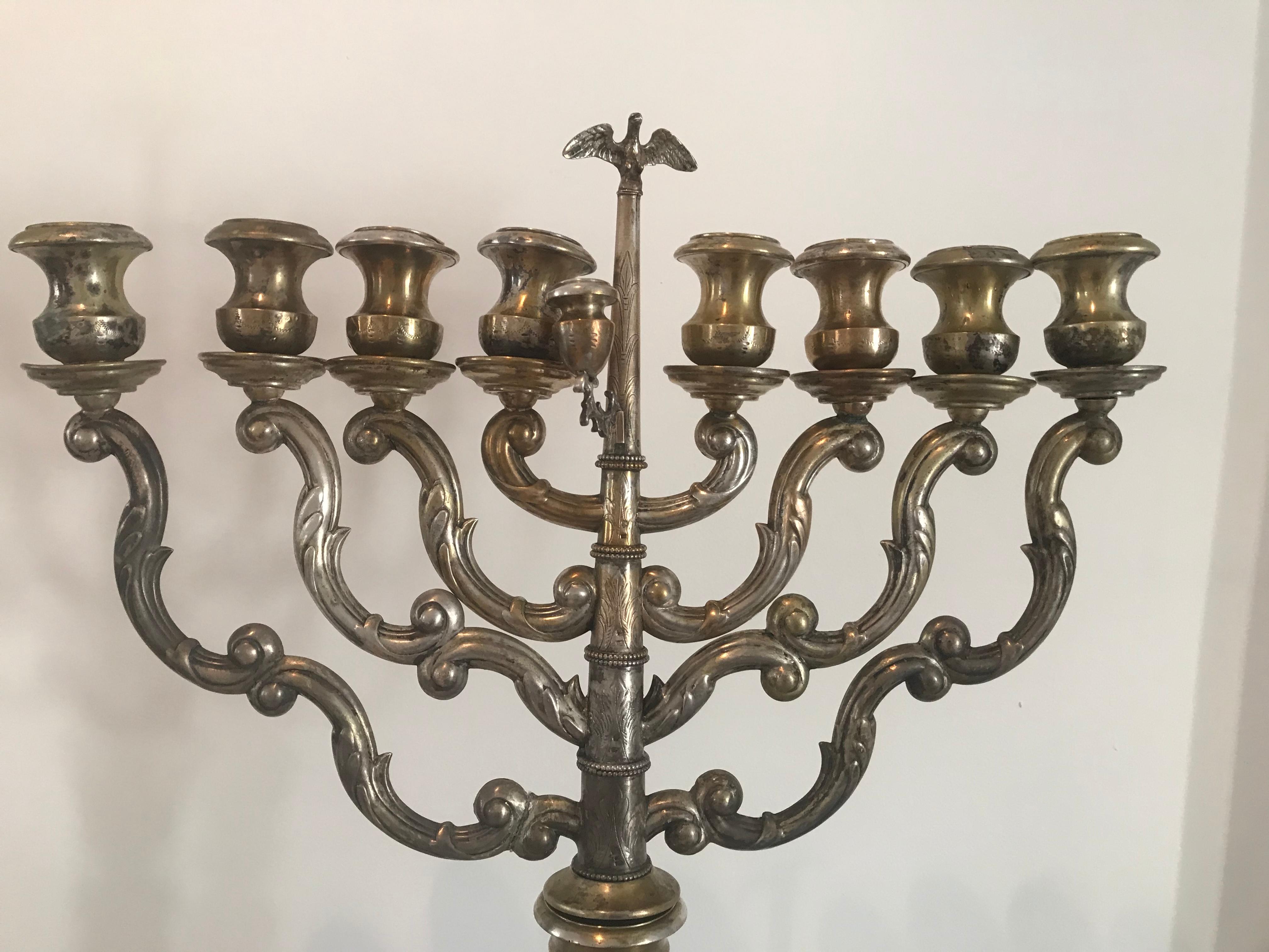 Austrian Impressive Antique Silver Menorah  Judaica Candlestick  For Sale