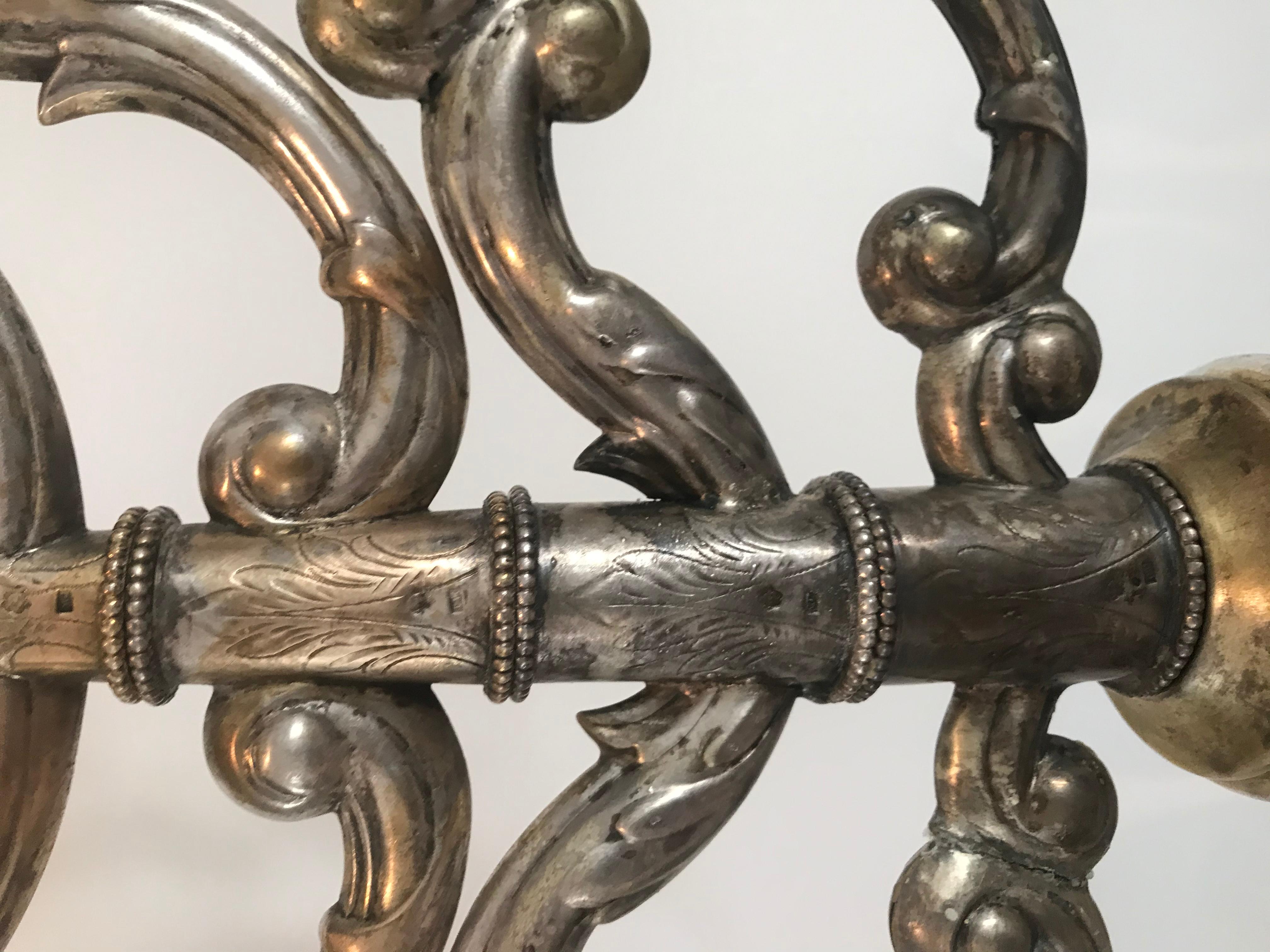Impressive Antique Silver Menorah  Judaica Candlestick  In Fair Condition For Sale In Boca Raton, FL