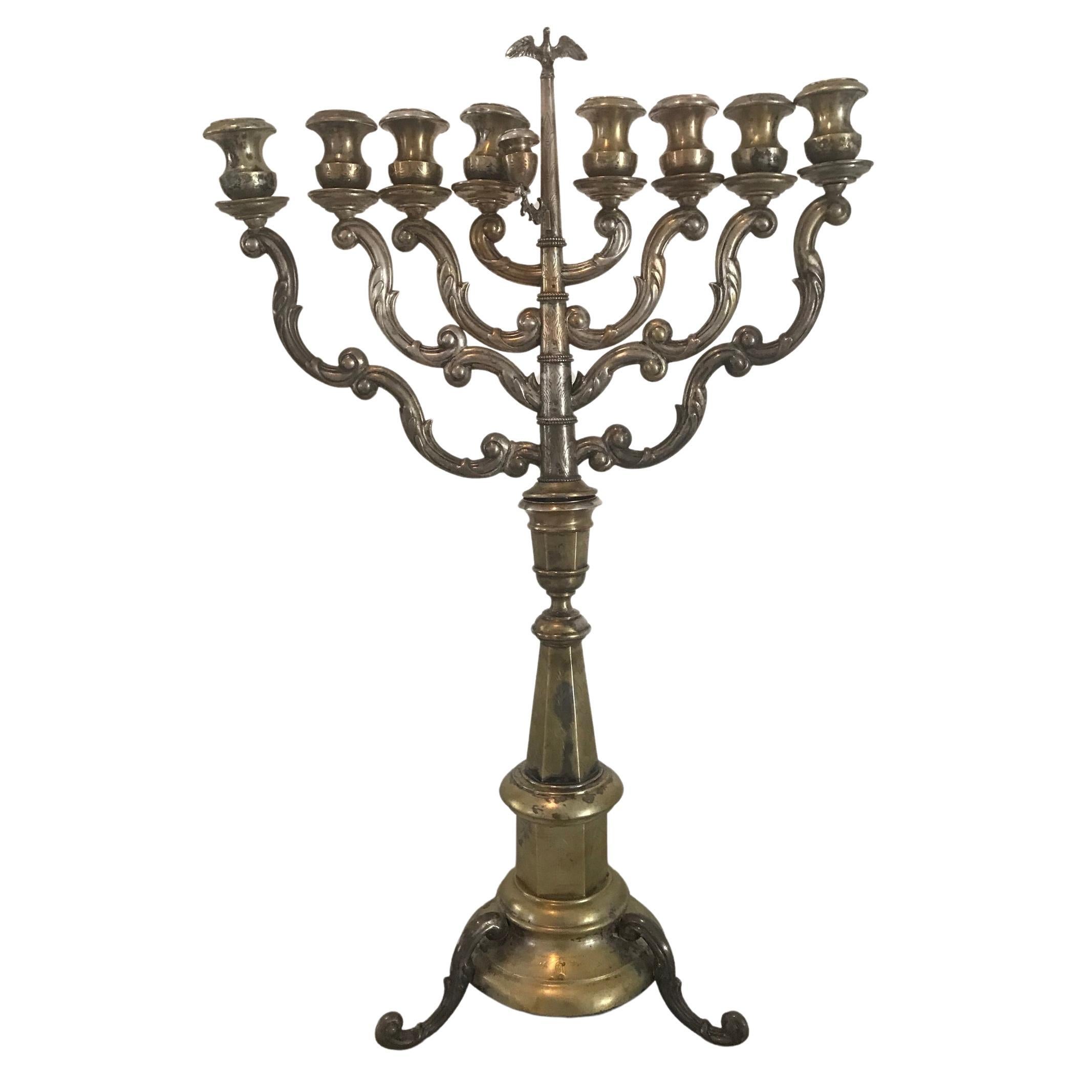 Impressive Antique Silver Menorah  Judaica Candlestick  For Sale