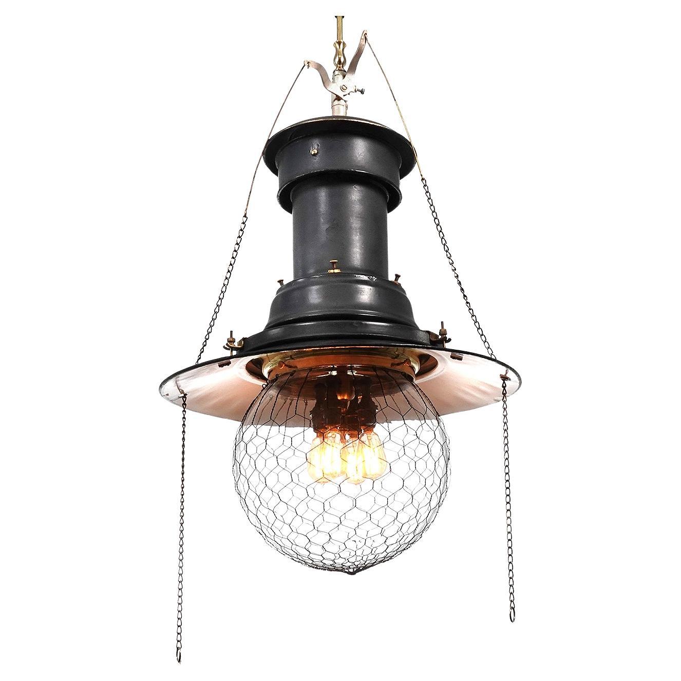 Impressive Antique Street Light with Wire Mesh Globe