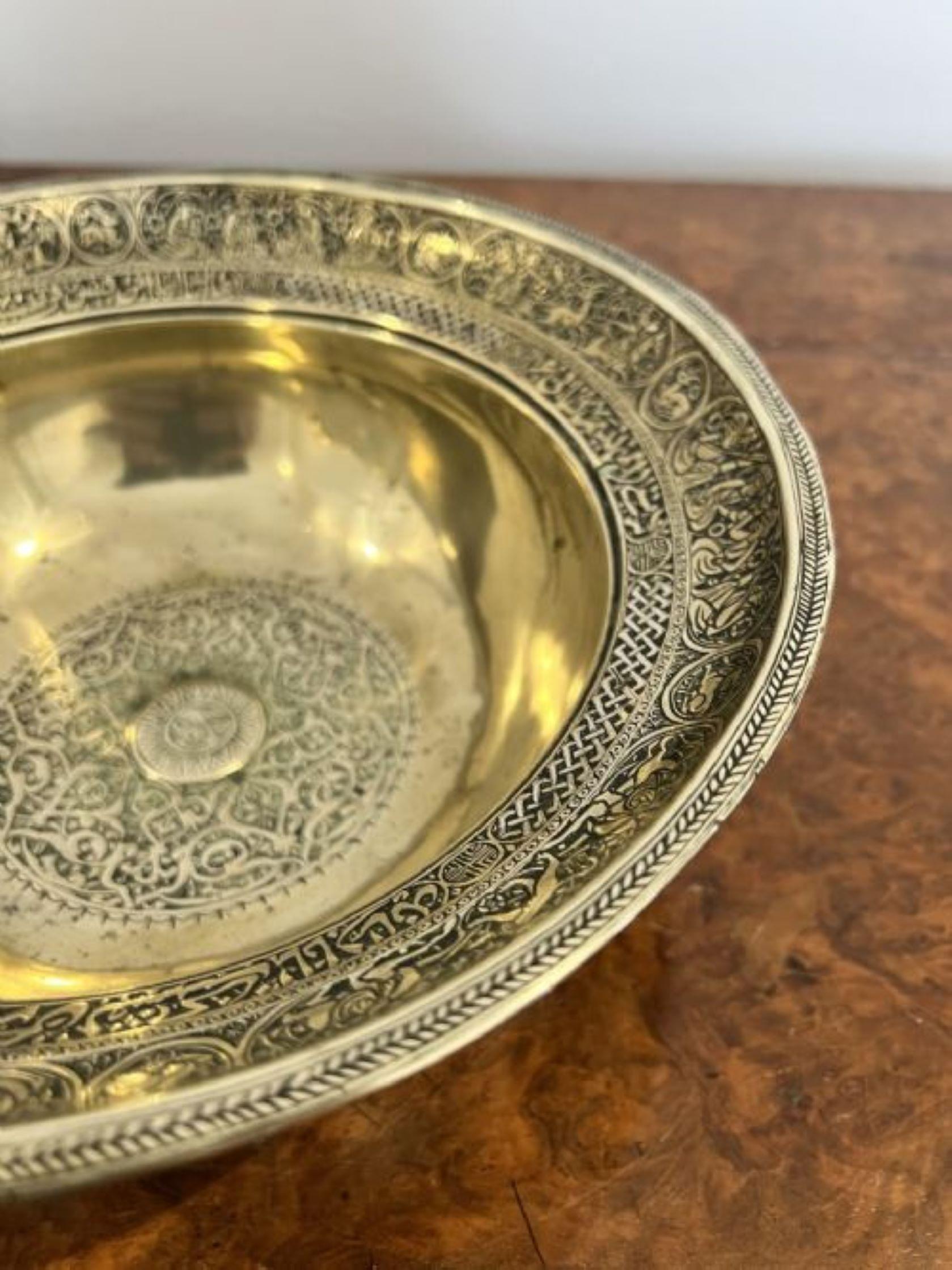 Impressive antique Victorian circular cairoware brass and mixed metal bowl with marvellous ornate decorated panels 