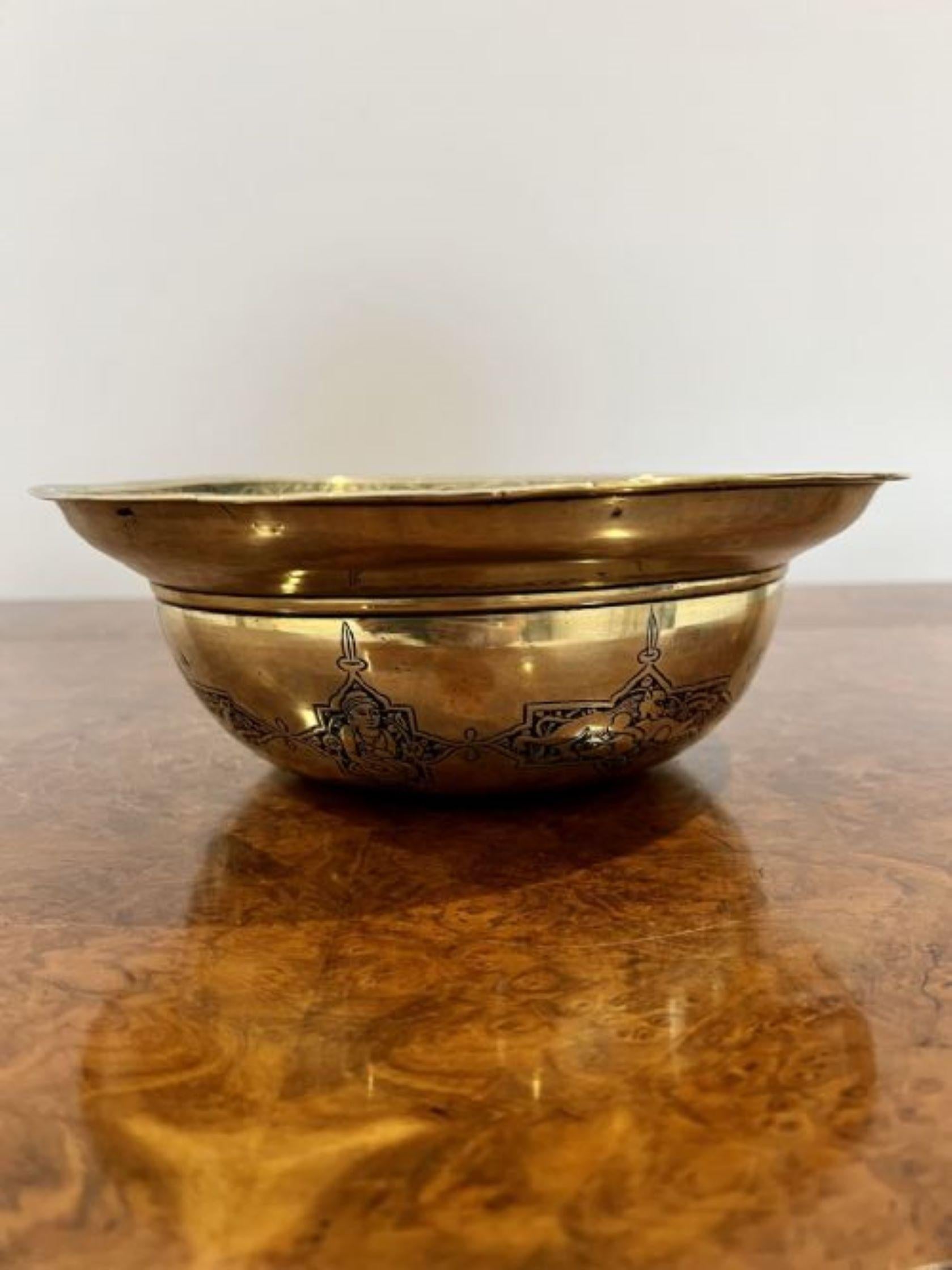 19th Century Impressive antique Victorian circular cairoware brass and mixed metal bowl For Sale