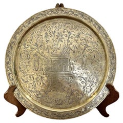 Impressive antique Victorian quality engraved circular brass tray