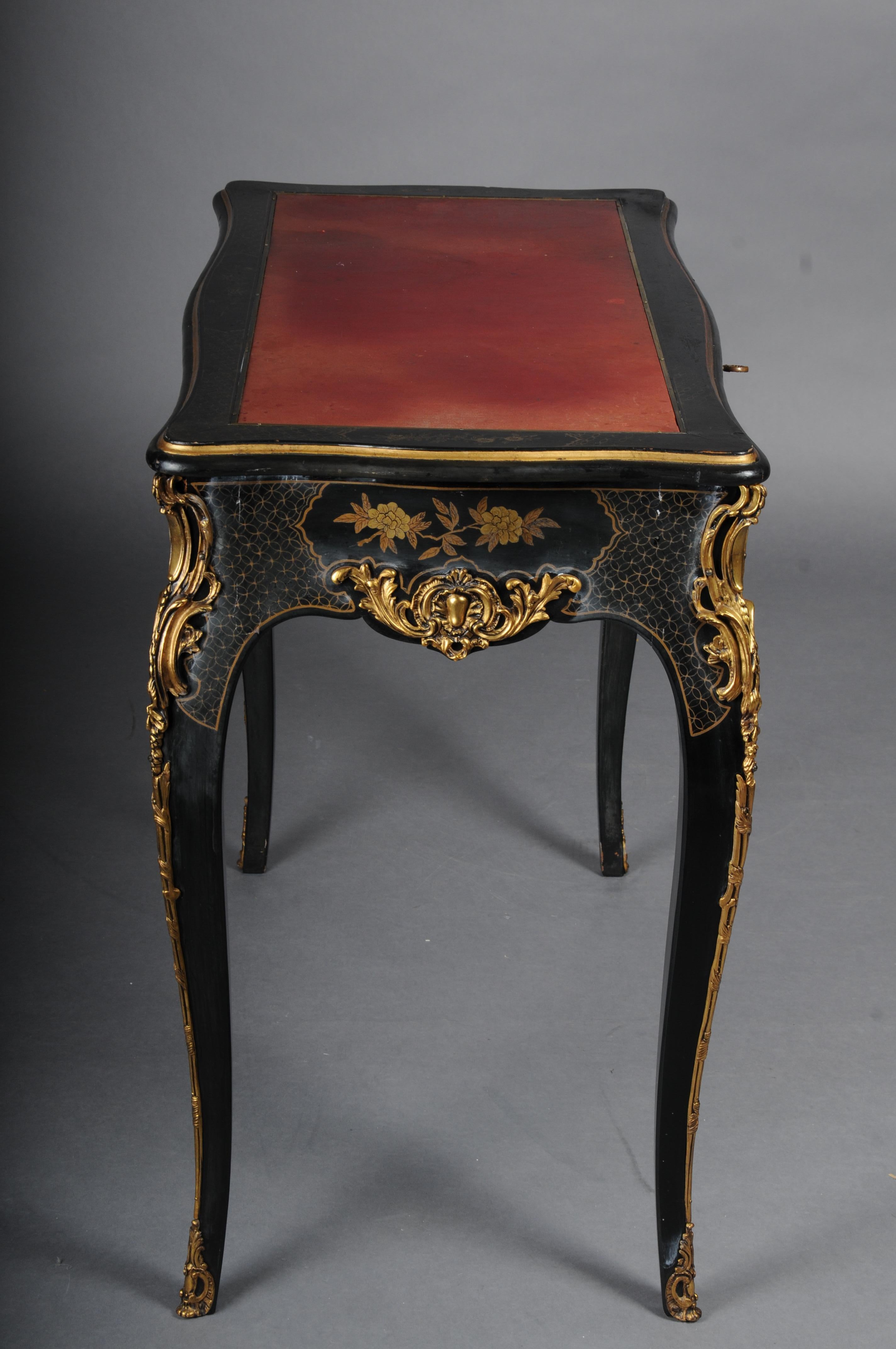 Impressive antique writing desk, ebonized/black around 1870, Napoleon III For Sale 7