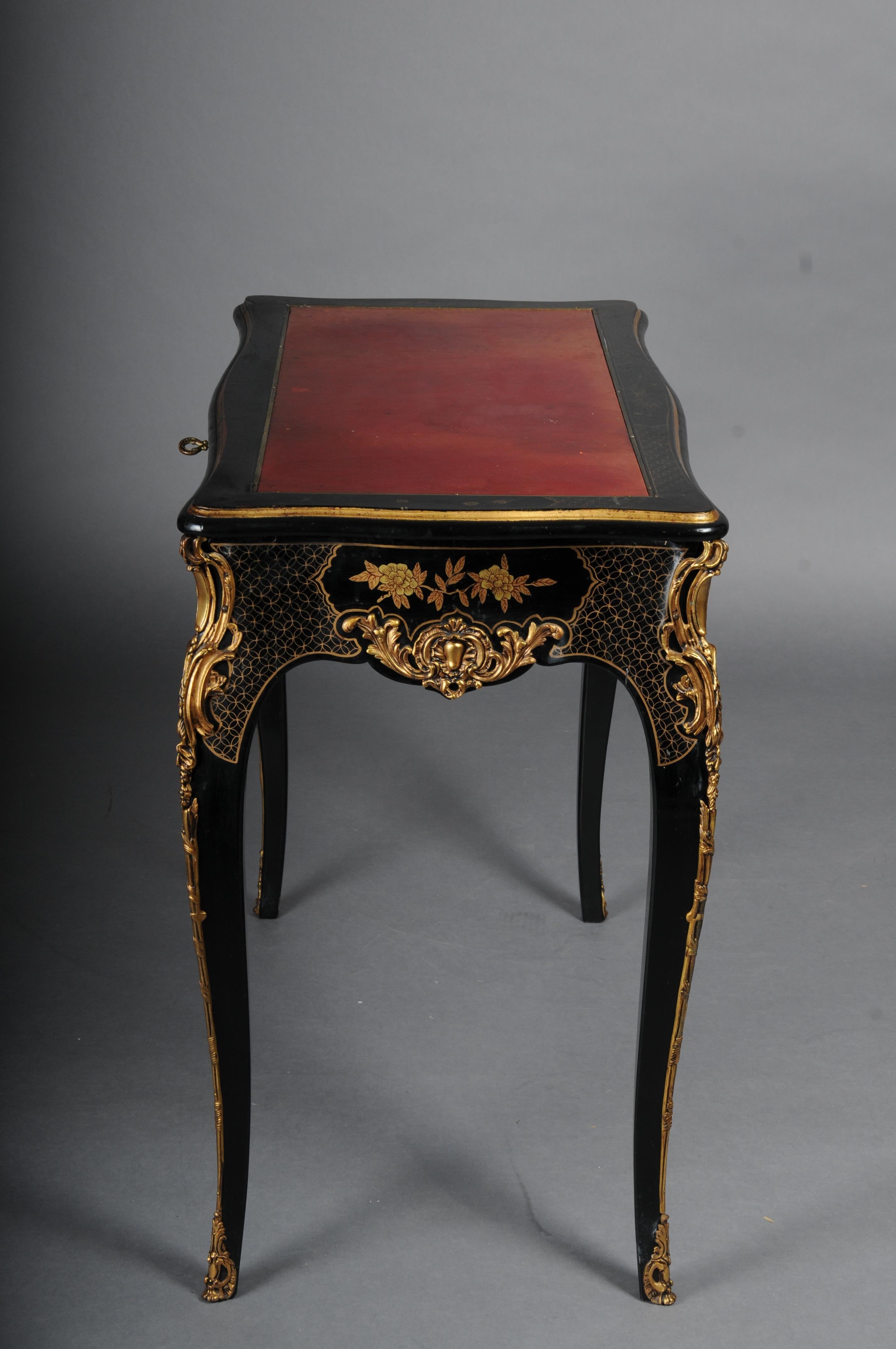 Impressive antique writing desk, ebonized/black around 1870, Napoleon III For Sale 8
