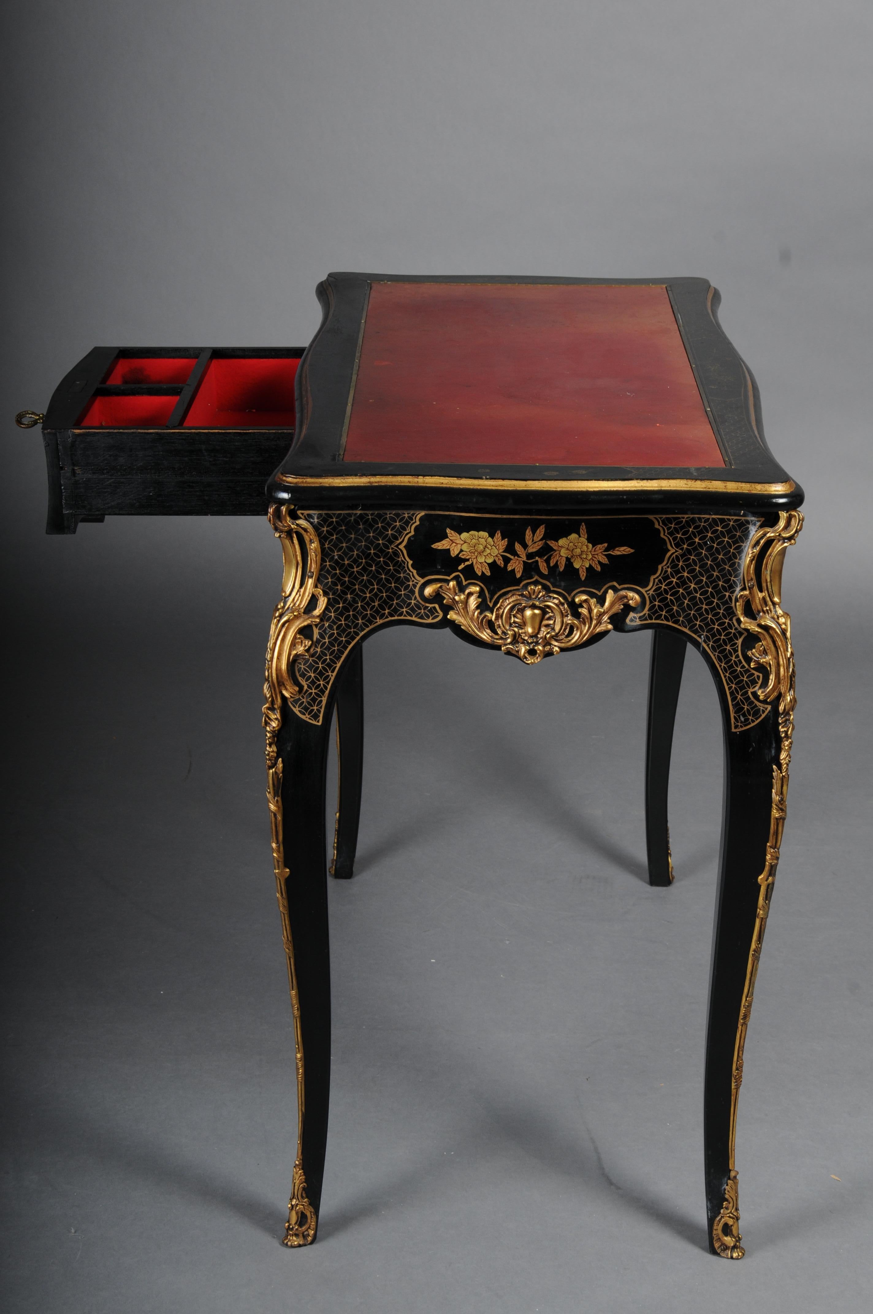 Impressive antique writing desk, ebonized/black around 1870, Napoleon III For Sale 9