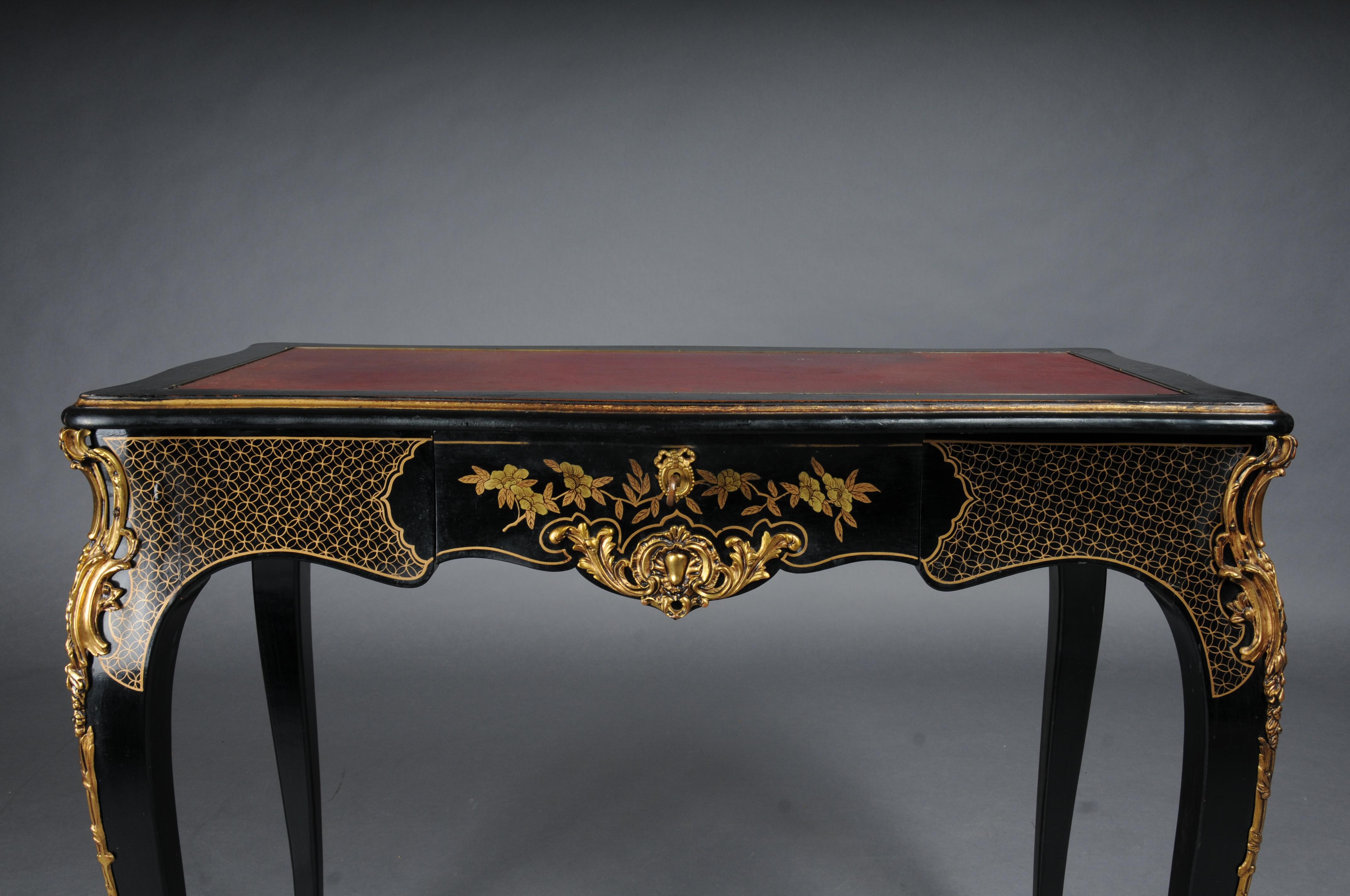 Hand-Carved Impressive antique writing desk, ebonized/black around 1870, Napoleon III For Sale
