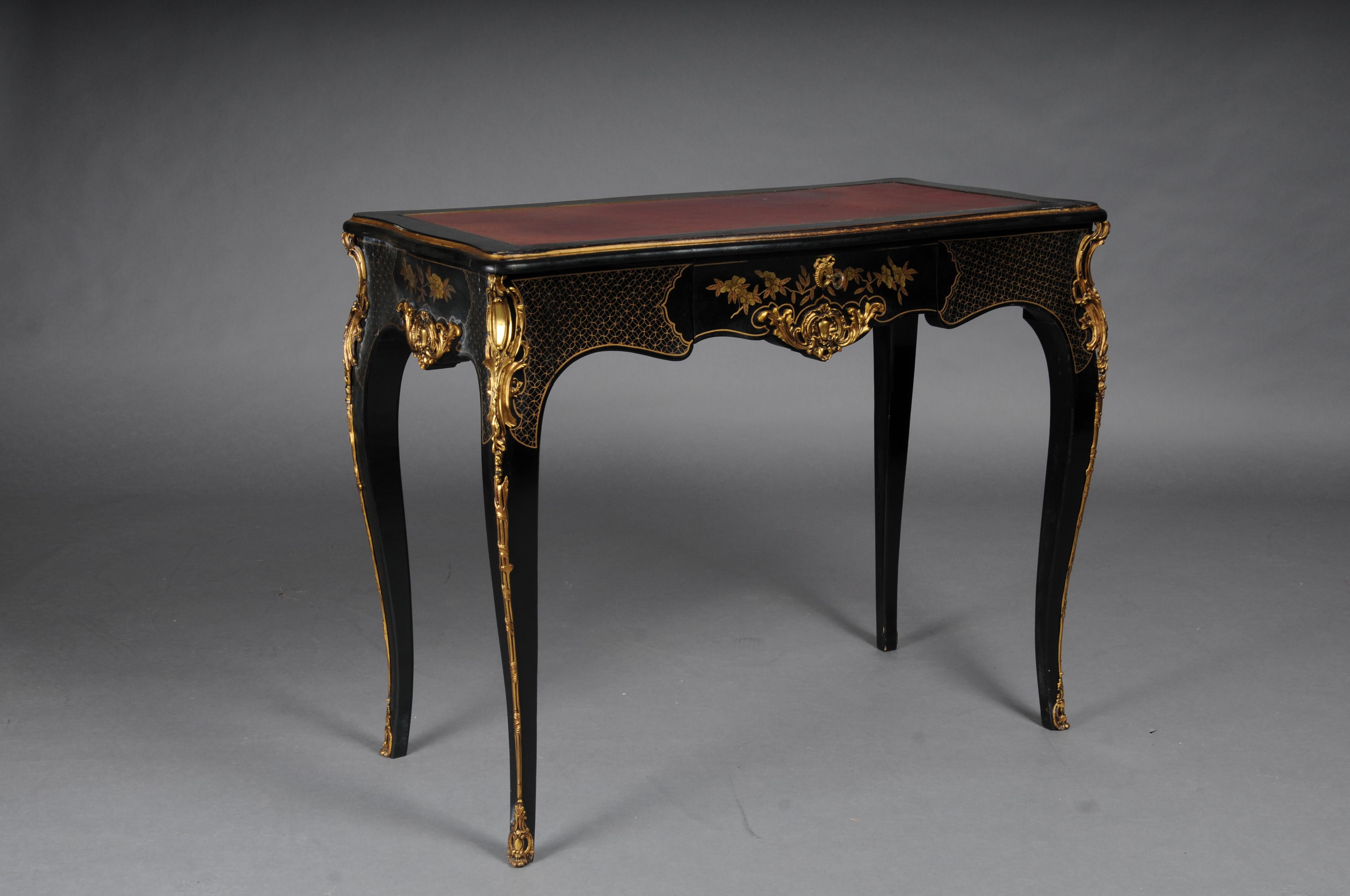 Impressive antique writing desk, ebonized/black around 1870, Napoleon III In Good Condition For Sale In Berlin, DE