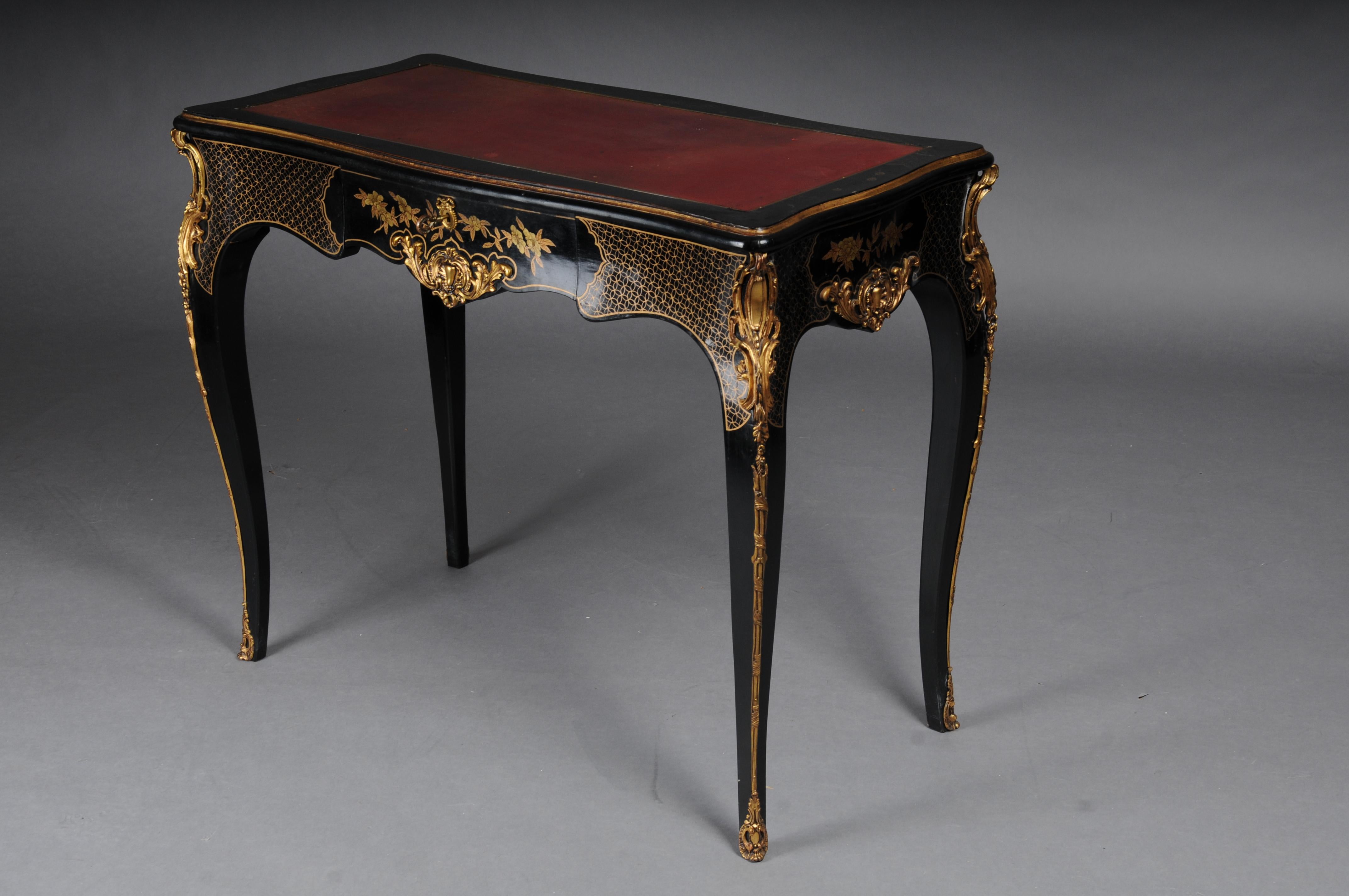 Brass Impressive antique writing desk, ebonized/black around 1870, Napoleon III For Sale