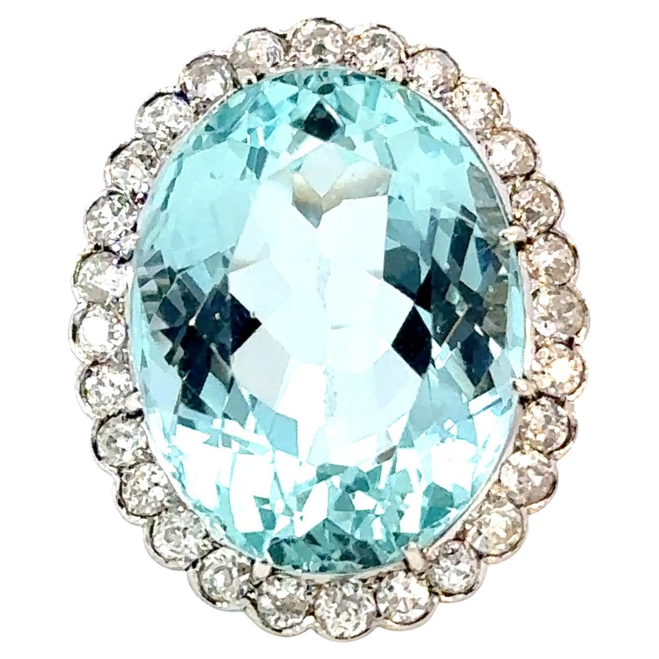Impressive Aquamarine and Diamond Ring in 18K White Gold