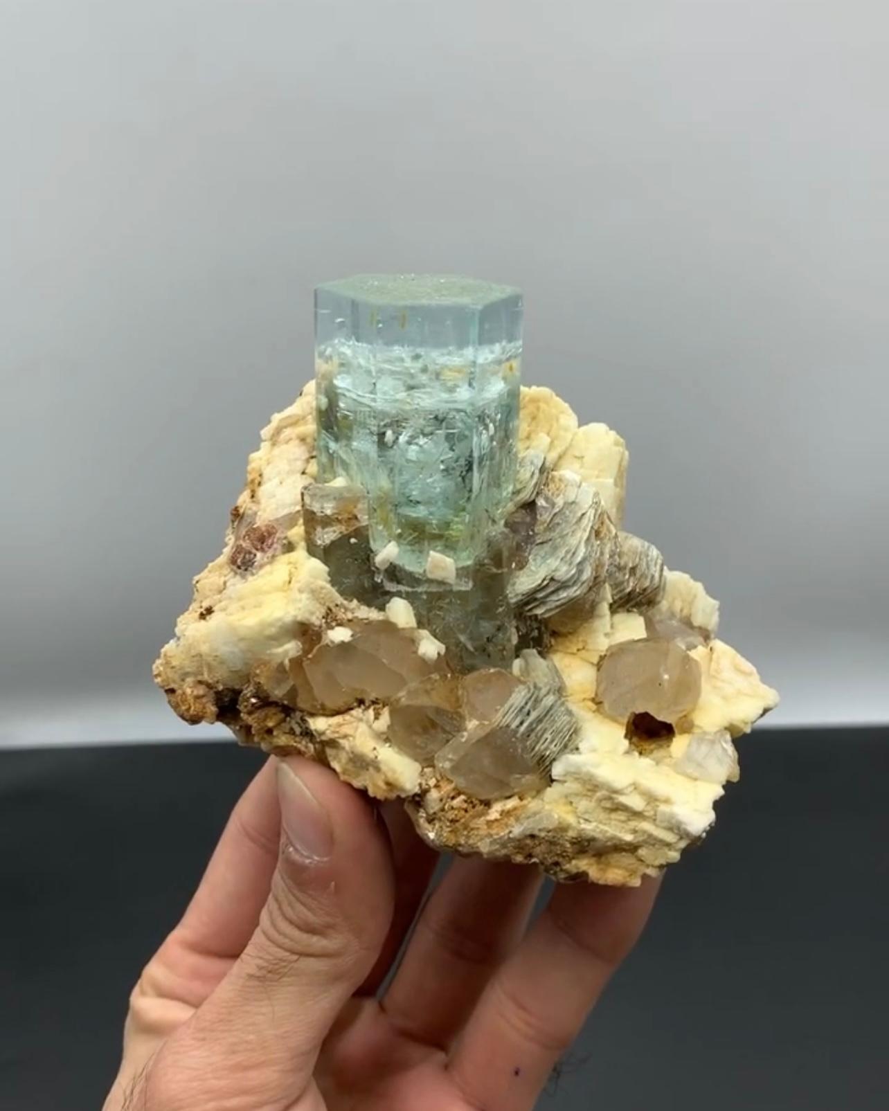 Impressive Aquamarine Crystal Positioned On Albite Matrix From Pakistan For Sale 5