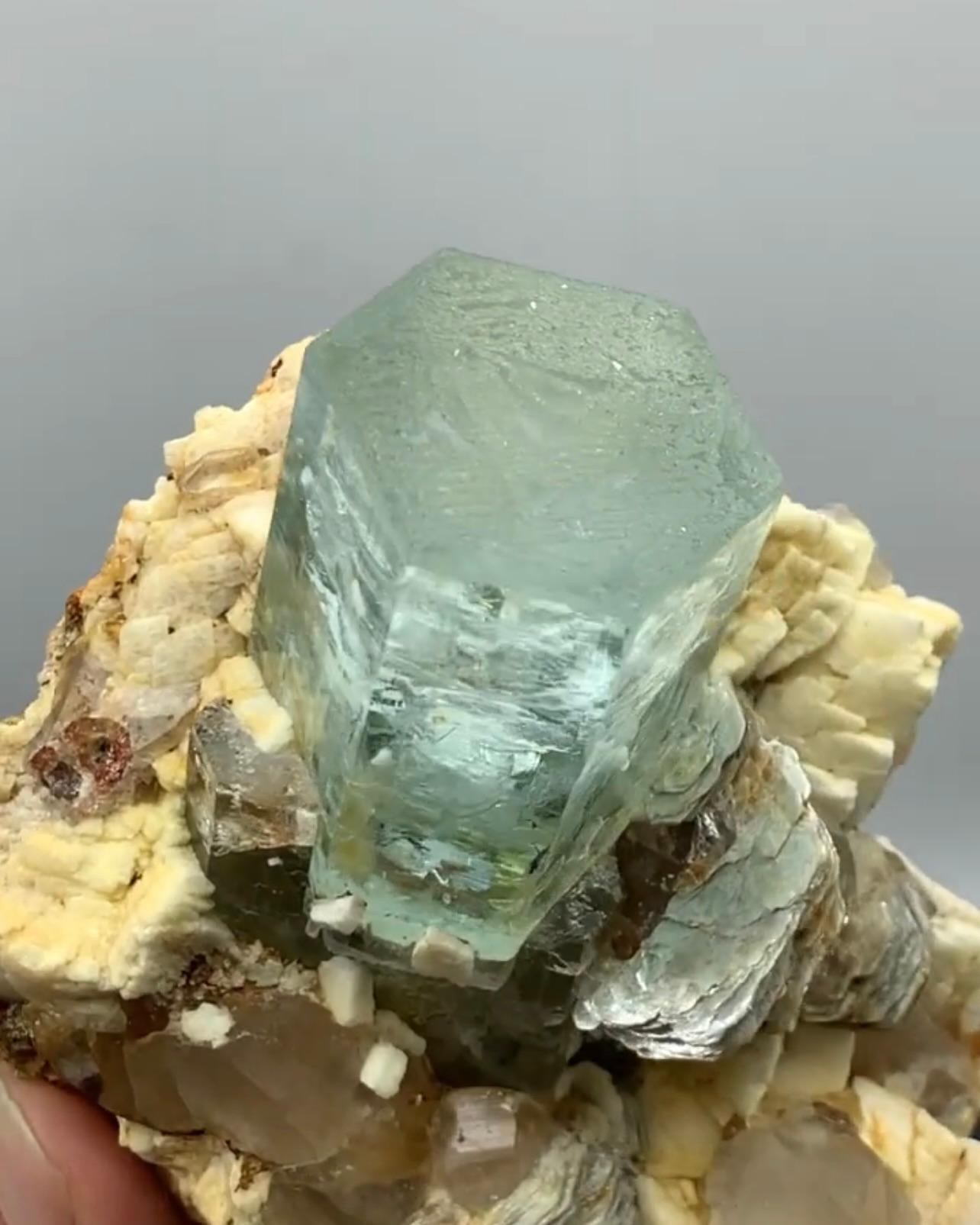 Pakistani Impressive Aquamarine Crystal Positioned On Albite Matrix From Pakistan For Sale