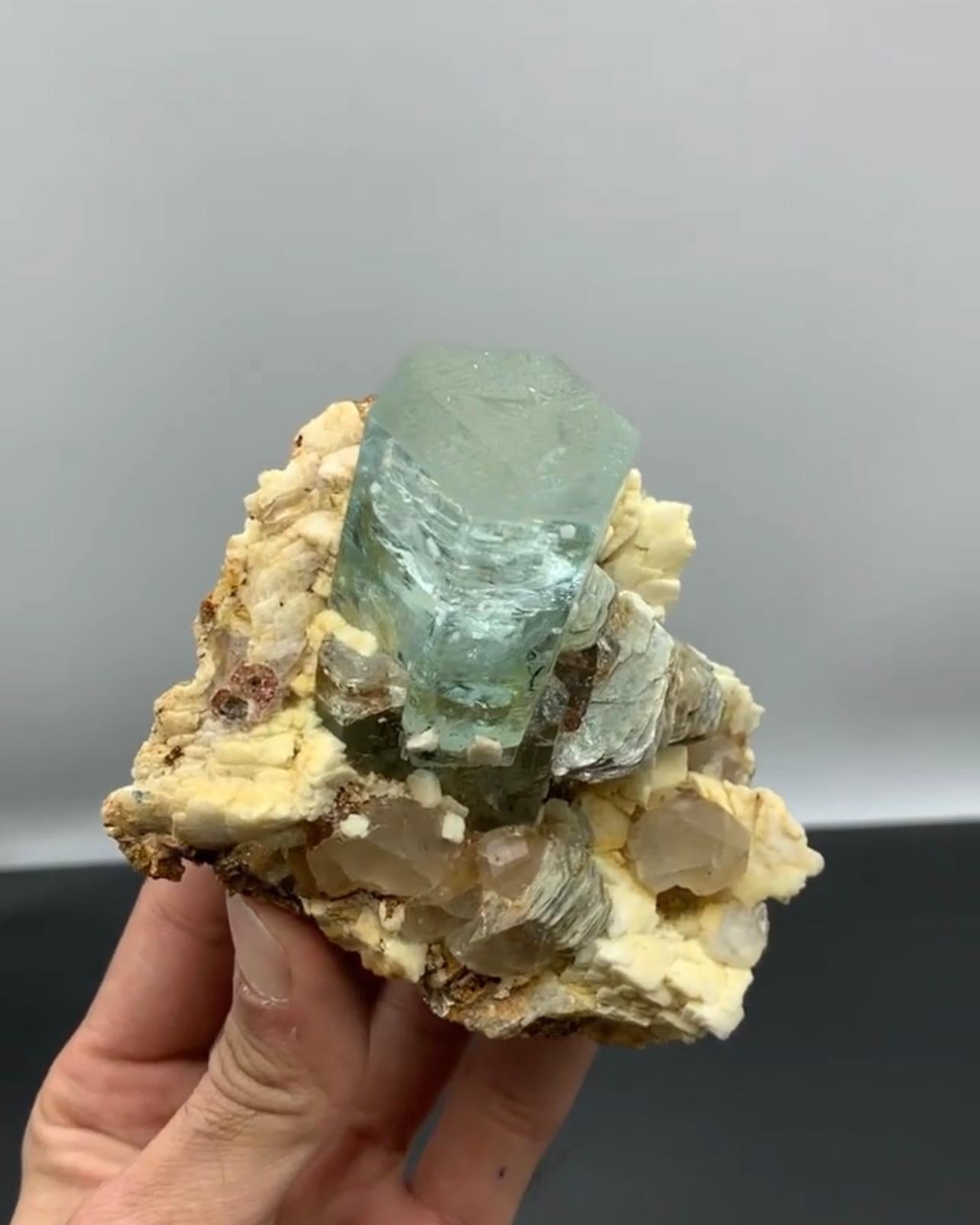 Other Impressive Aquamarine Crystal Positioned On Albite Matrix From Pakistan For Sale