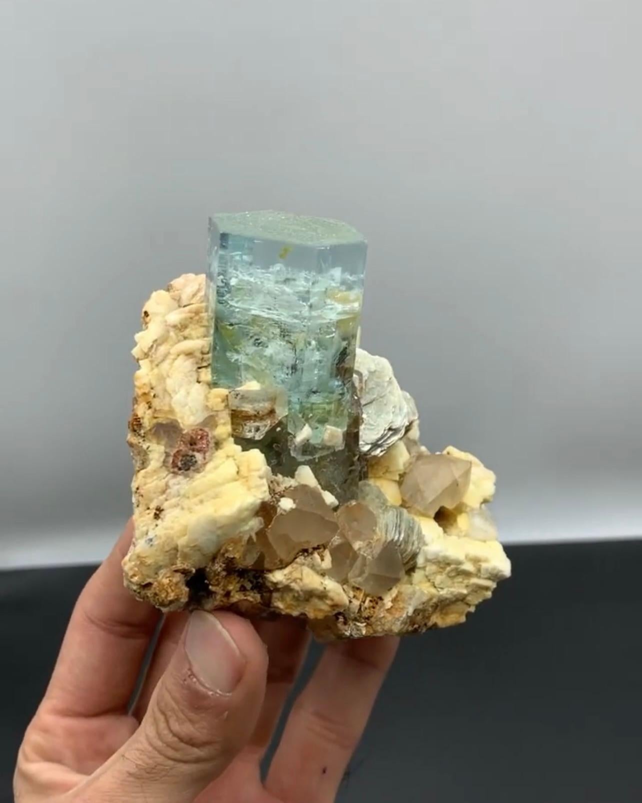 Impressive Aquamarine Crystal Positioned On Albite Matrix From Pakistan For Sale 1