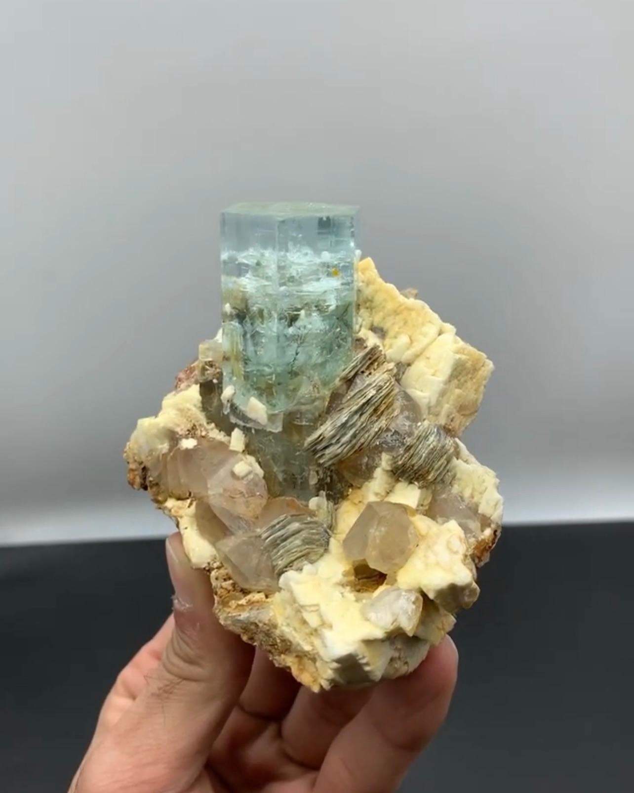 Impressive Aquamarine Crystal Positioned On Albite Matrix From Pakistan For Sale 2