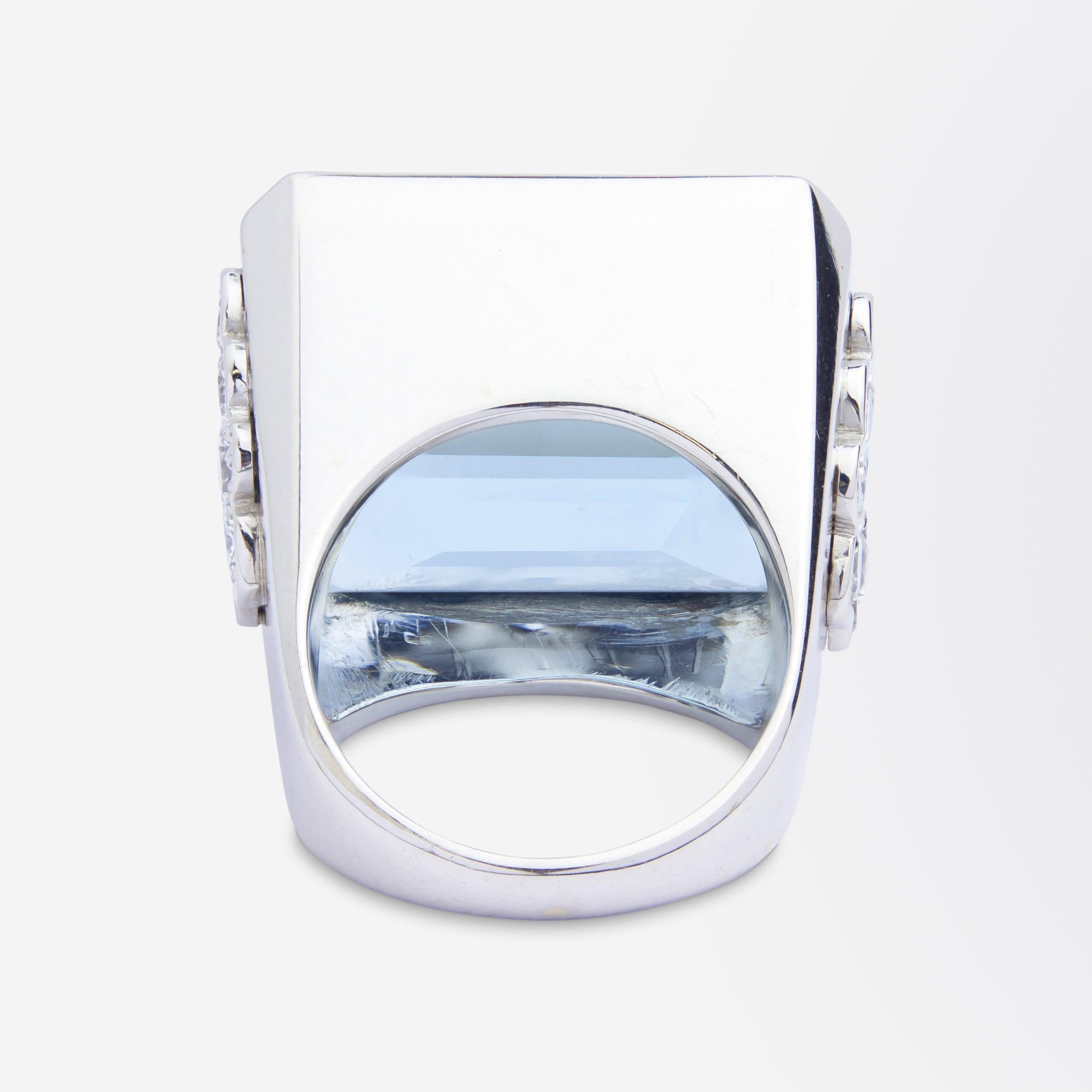 Impressive Aquamarine & Diamond Ring in 18 Karat White Gold In Excellent Condition In Brisbane City, QLD
