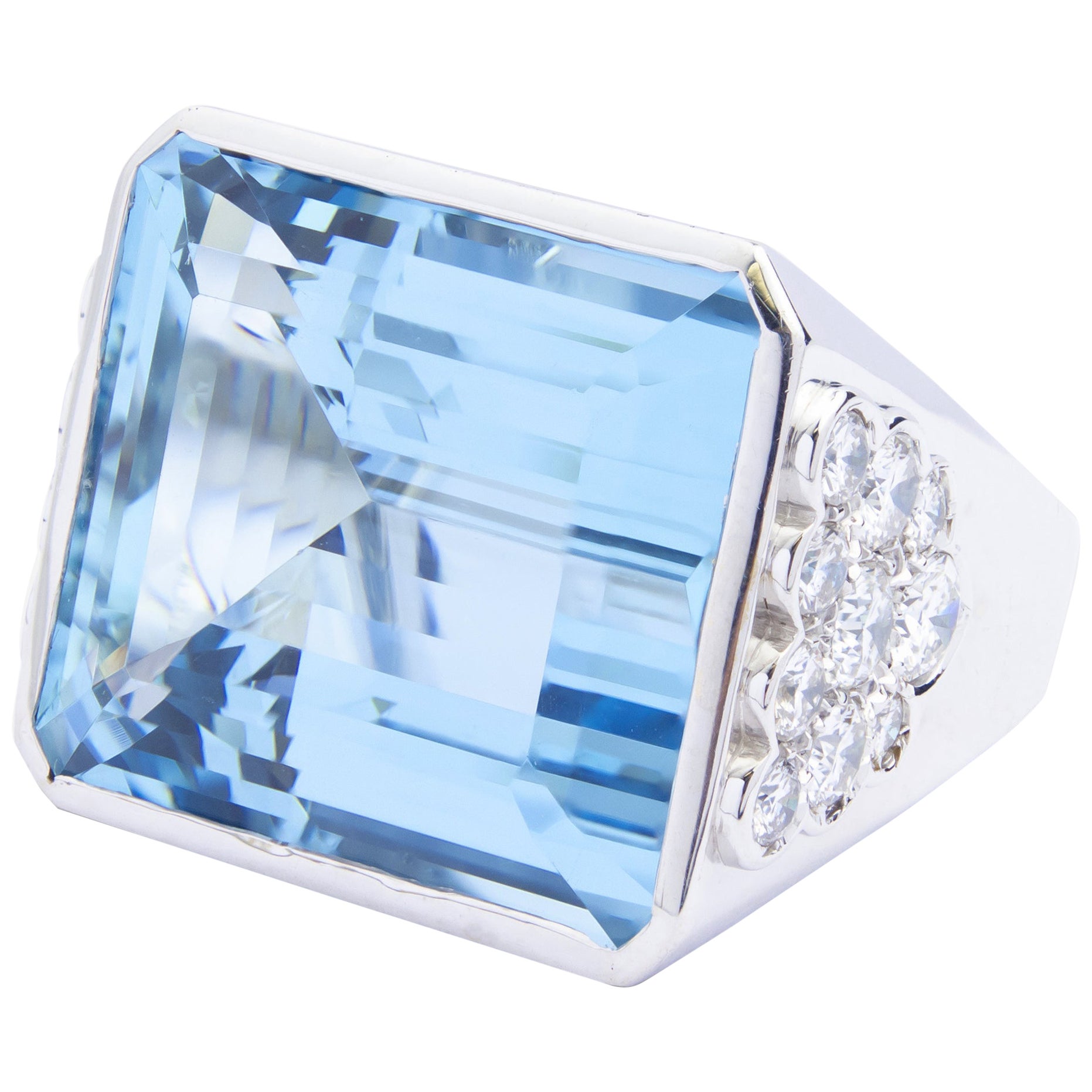 Impressive Aquamarine & Diamond Ring in 18 Karat White Gold