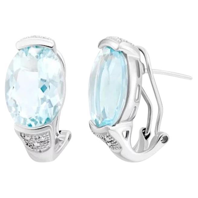 Impressive Aquamarine White Diamond White 14K Gold Lever-Back Earrings for Her For Sale