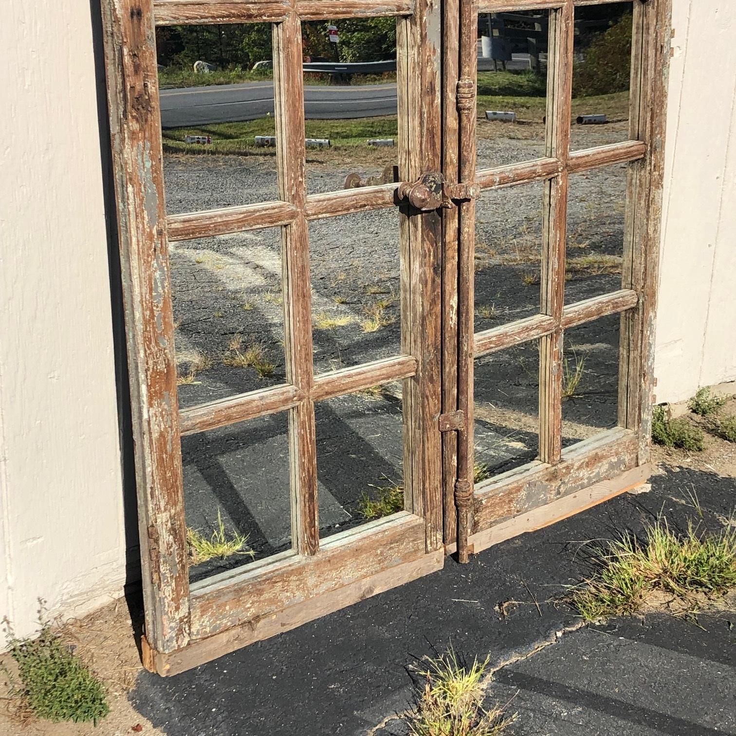 Impressive Architectural Pair of Antique Tall French Mirrored Doors In Distressed Condition In Hopewell, NJ