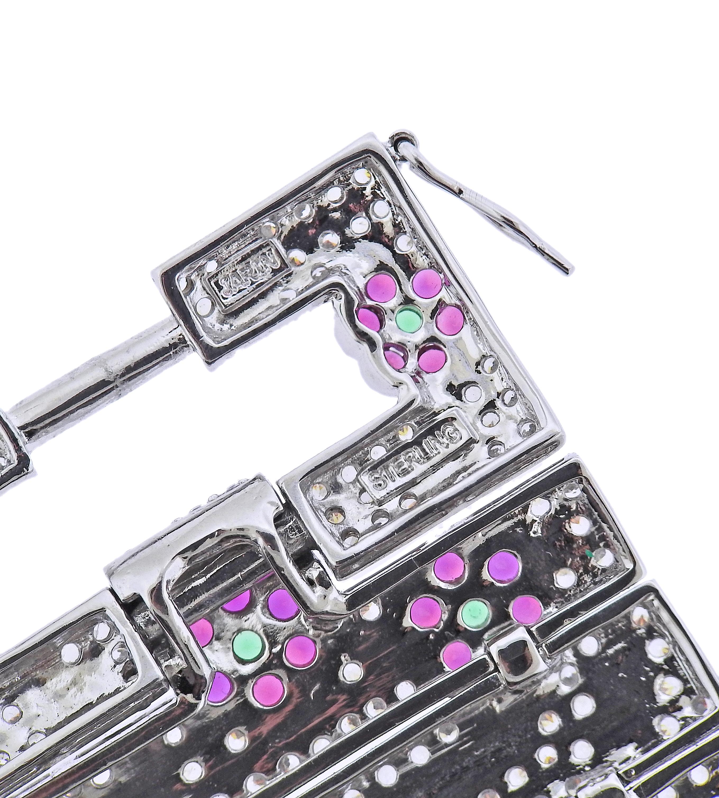Donna Impressionante braccialetto d'argento con pietre preziose multicolore di Arin Costume in vendita
