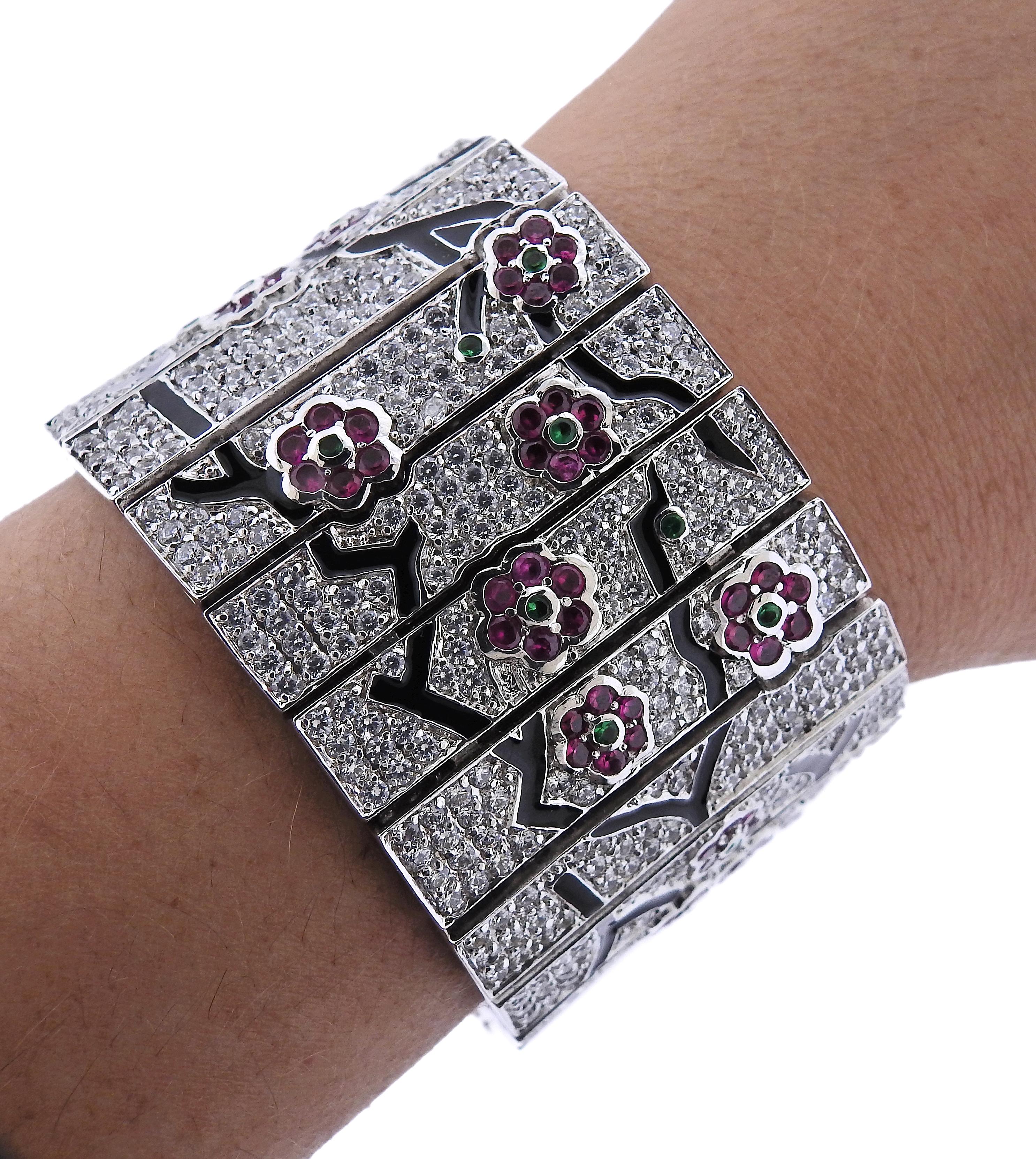 Impressive Arin Multi Color Costume Gemstone Silver Bracelet In Excellent Condition For Sale In New York, NY