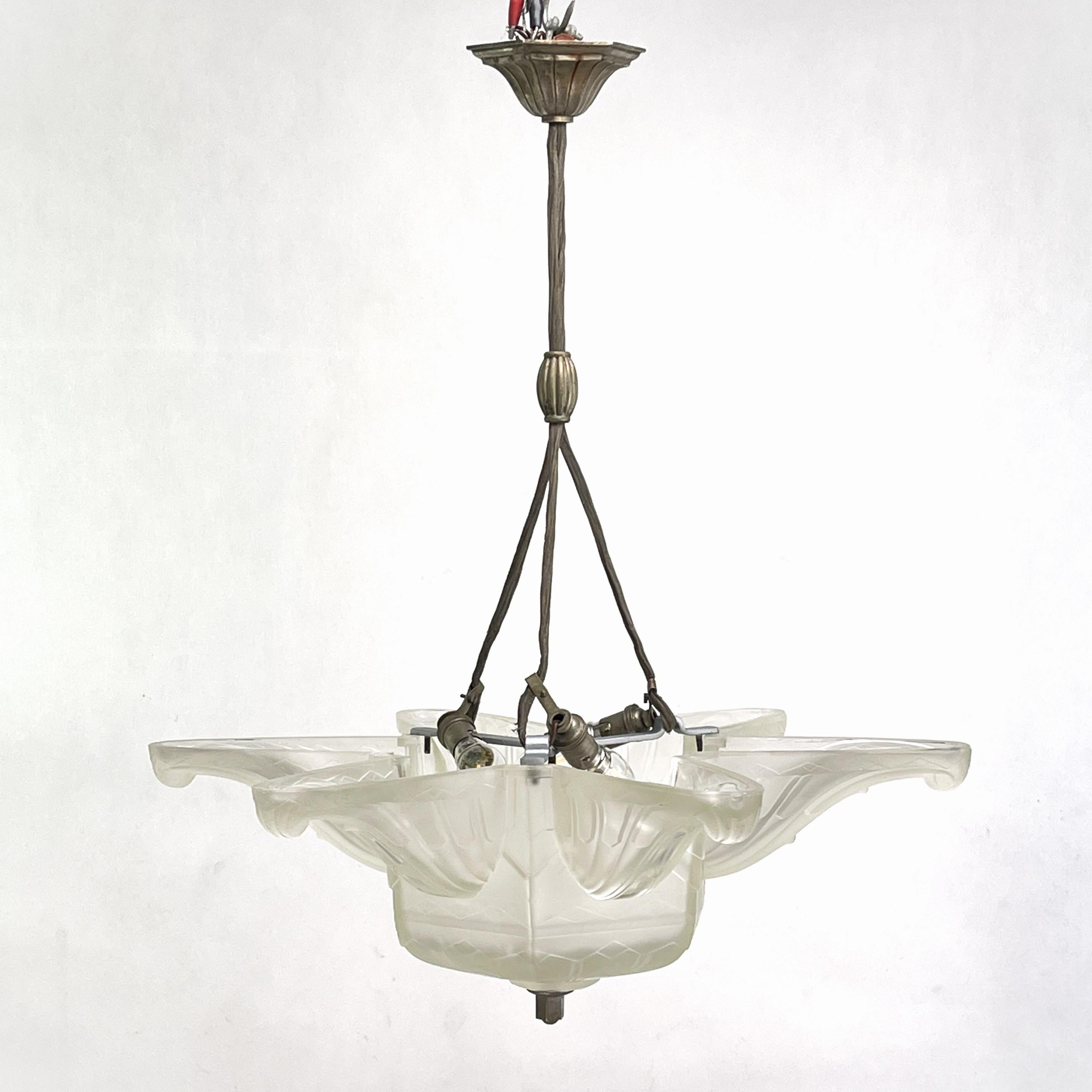 Impresionante lámpara Art Déco de Hettier & Vincent Art Decó en venta
