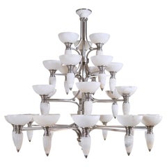 Vintage Impressive Art Deco Style Chandelier with Alabaster Bowls and Illuminated Cones