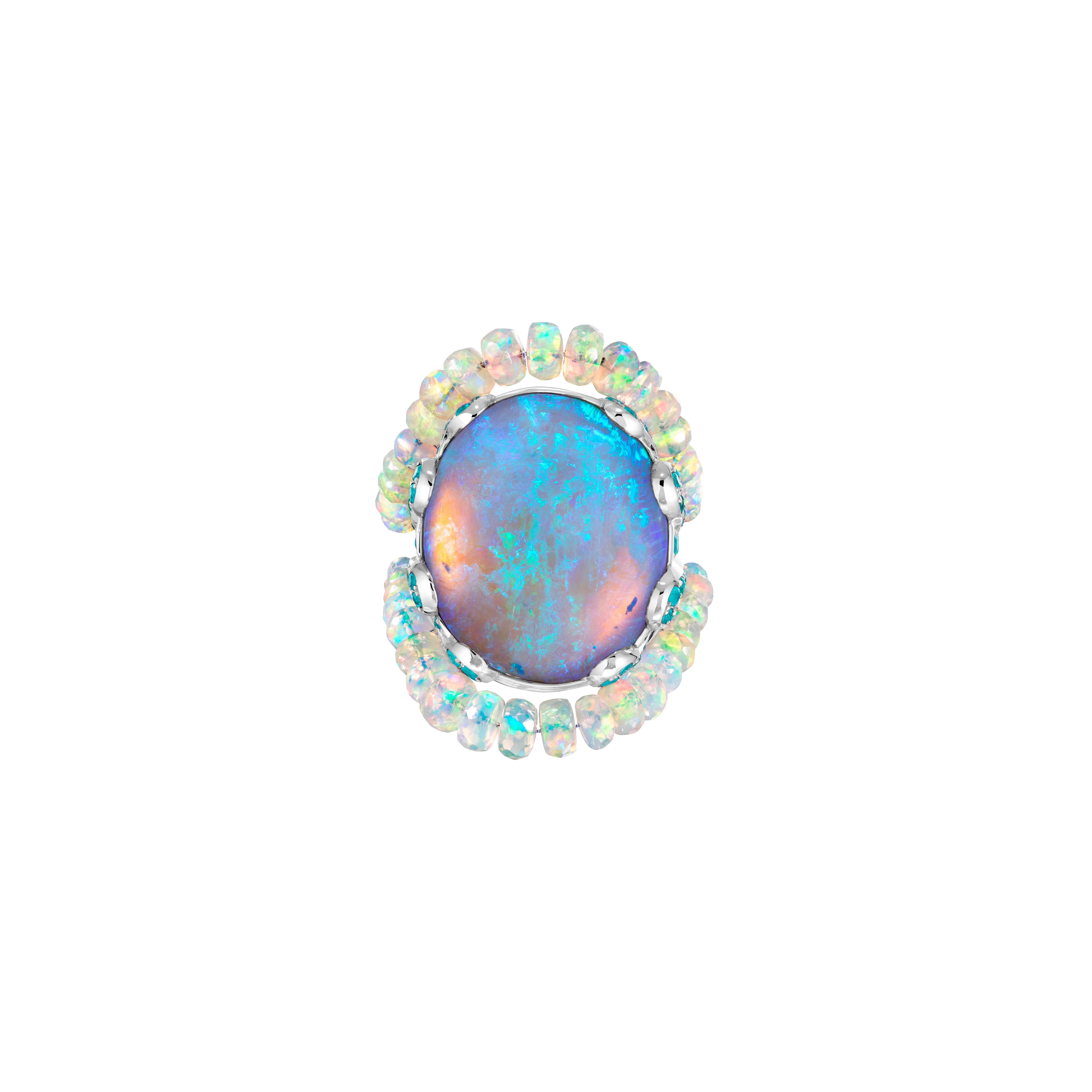 Contemporary Impressive Australian Black Crystal Opal Cocktail Ring For Sale