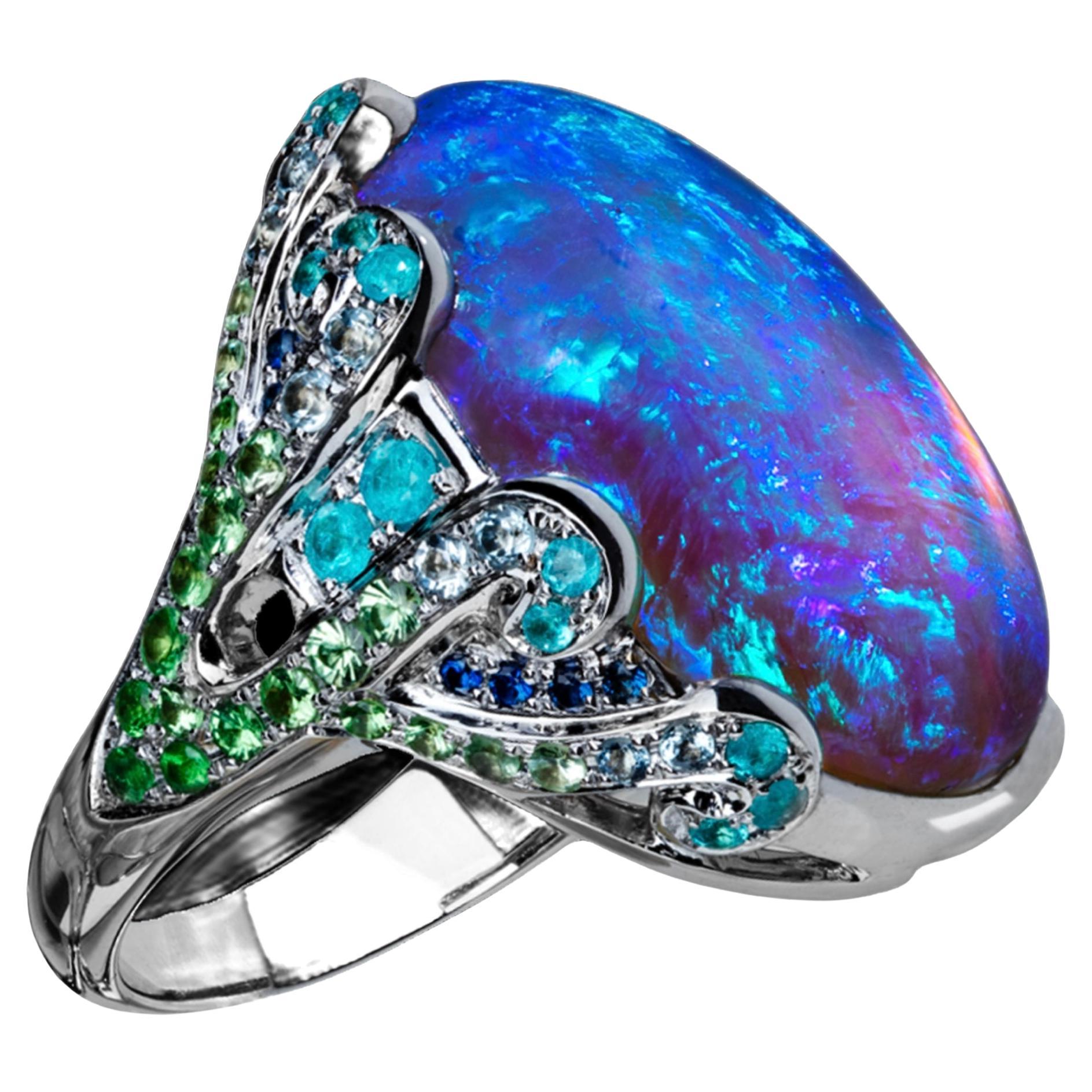 Impressive Australian Black Crystal Opal Cocktail Ring For Sale At Impressive Australian Black Crystal Opal Cocktail Ring For Sale At